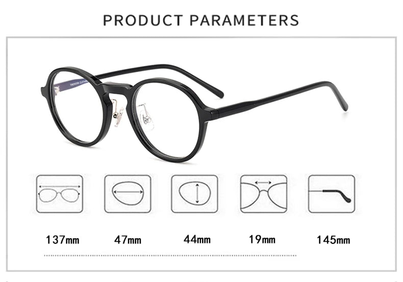 Stylish Black Acetate Full Rim Round Eyeglasses for Women - Trendy & Comfortable Frames for Work, Reading & Everyday Use