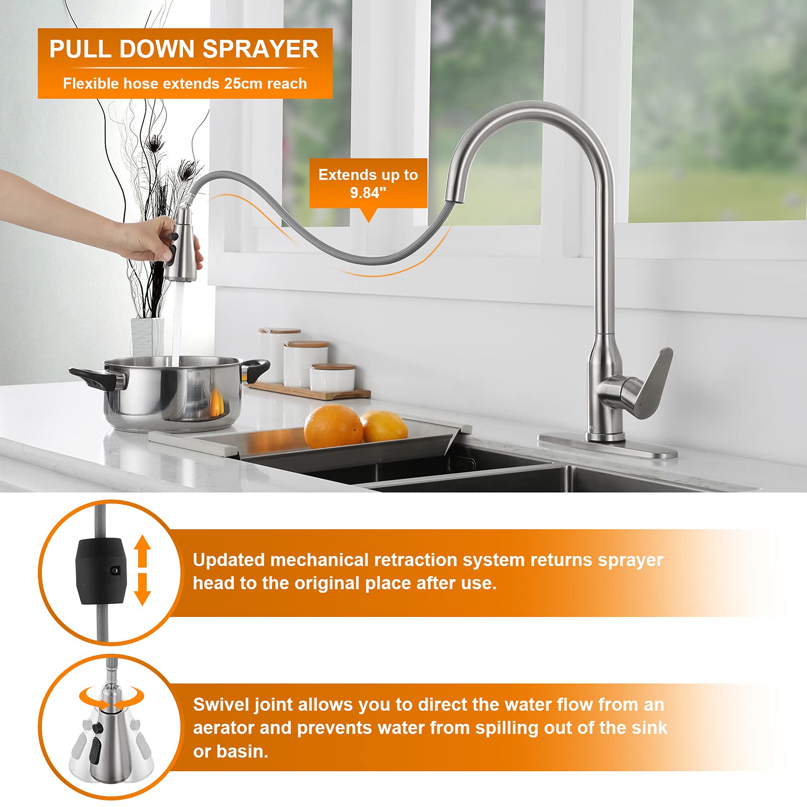 KEER Smart Touch Kitchen Faucet with Pull Down Sprayer - Brushed Nickel Stainless Steel Sink Faucet for Modern Home Kitchen | Easy One-Touch Operation, Ideal for Cooking, Washing Dishes & Food Prep