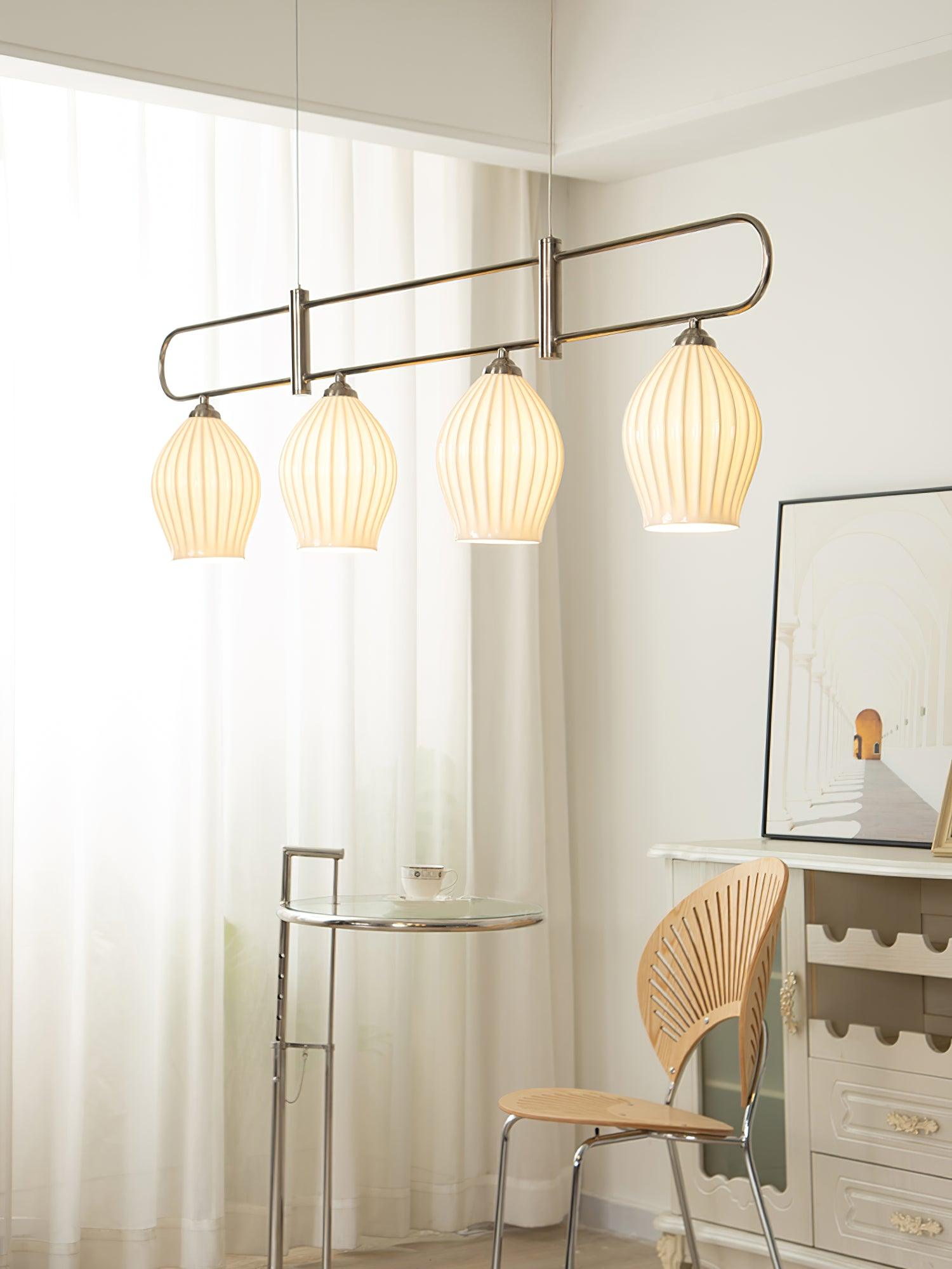 Modern Fin Pendant Light - Adjustable Hanging Ceiling Lamp for Kitchen Island, Dining Room & Bedroom | Industrial Style Lighting Fixture with Vintage Edison Bulbs