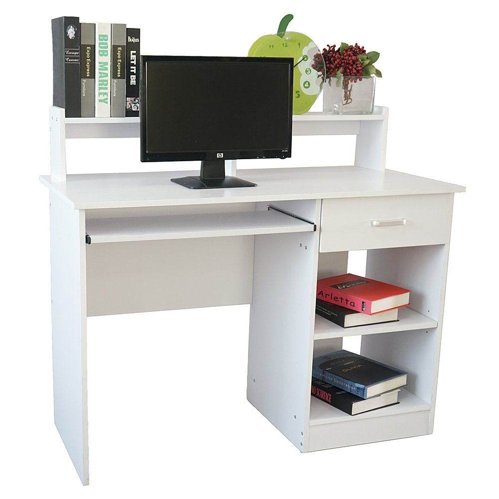 Knocbel Home Office Computer Desk with Storage Shelves & Drawers - 47 Inch White Writing Workstation for Small Spaces - Perfect for Remote Work, Study & Gaming Setup
