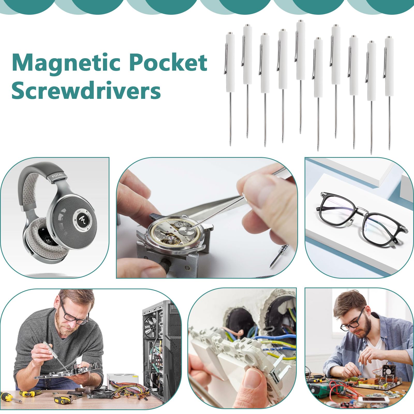 10-Piece Magnetic Tip Pocket Screwdriver Set with Clip - Compact Repair Tools for Electronics, Eyeglasses & Small Appliances - Perfect for Electricians, Technicians & DIY Home Projects - Workshop, Office & Travel Essentials