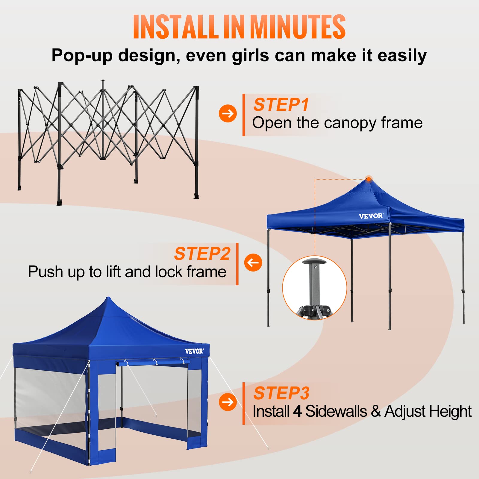 VEVOR 10x10 Pop Up Canopy Tent with Removable Sidewalls & Wheeled Carry Bag - Instant Portable Shelter for Outdoor Events, UV-Resistant Waterproof Gazebo for Camping, Parties, Farmers Markets, Beach & Backyard Gatherings - Blue Commercial Grade Canopy Tent