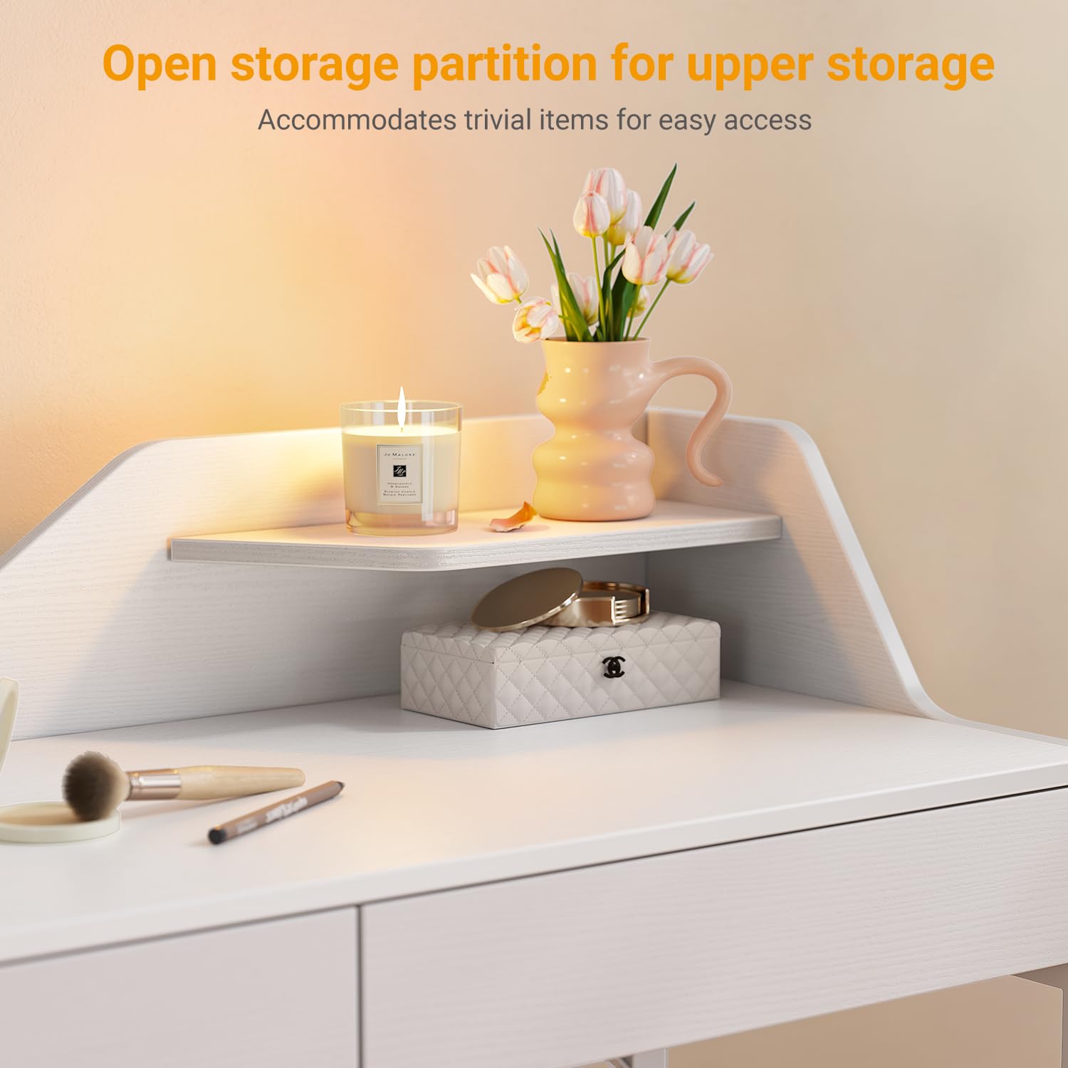 CubiCubi 40 Inch White Vanity Desk with 2 Drawers - Modern Computer Desk for Home Office, Makeup Dressing Table & Study Workstation | Perfect for Small Spaces, Bedroom, Dorm & Apartment