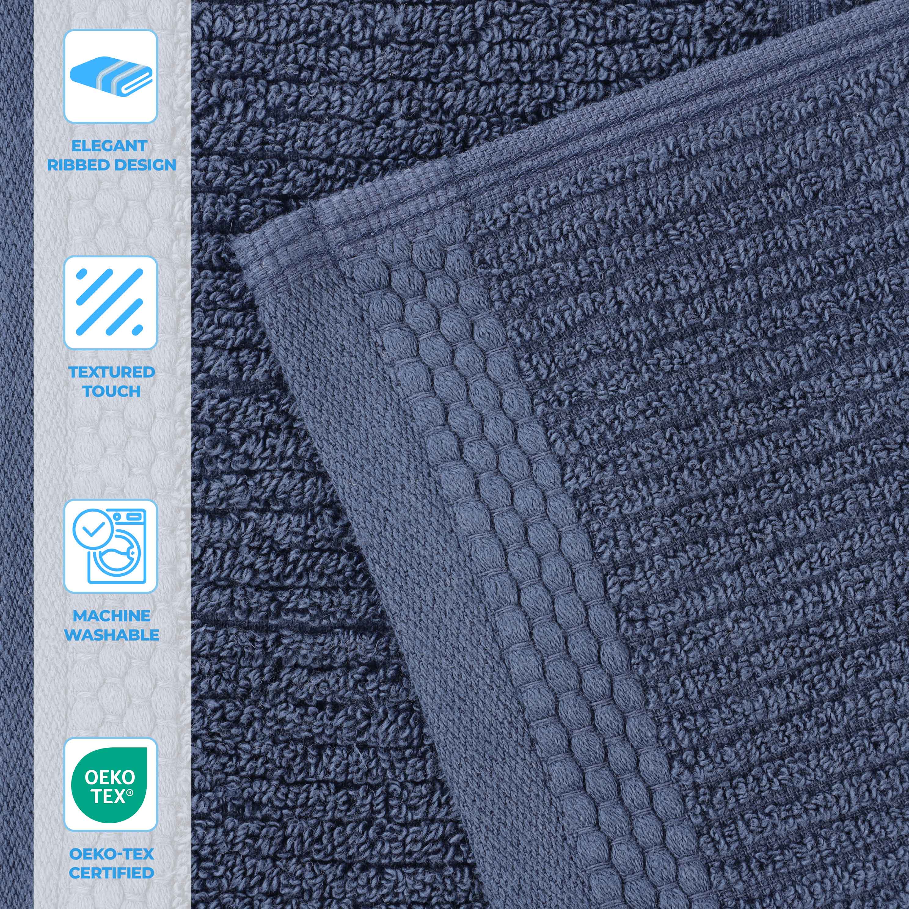 Milo Smart Twist Cotton Solid Ribbed Design Bath Sheets, Set of 2 - Ultra Soft & Absorbent Luxury Towels for Spa, Bathroom & Beach Use