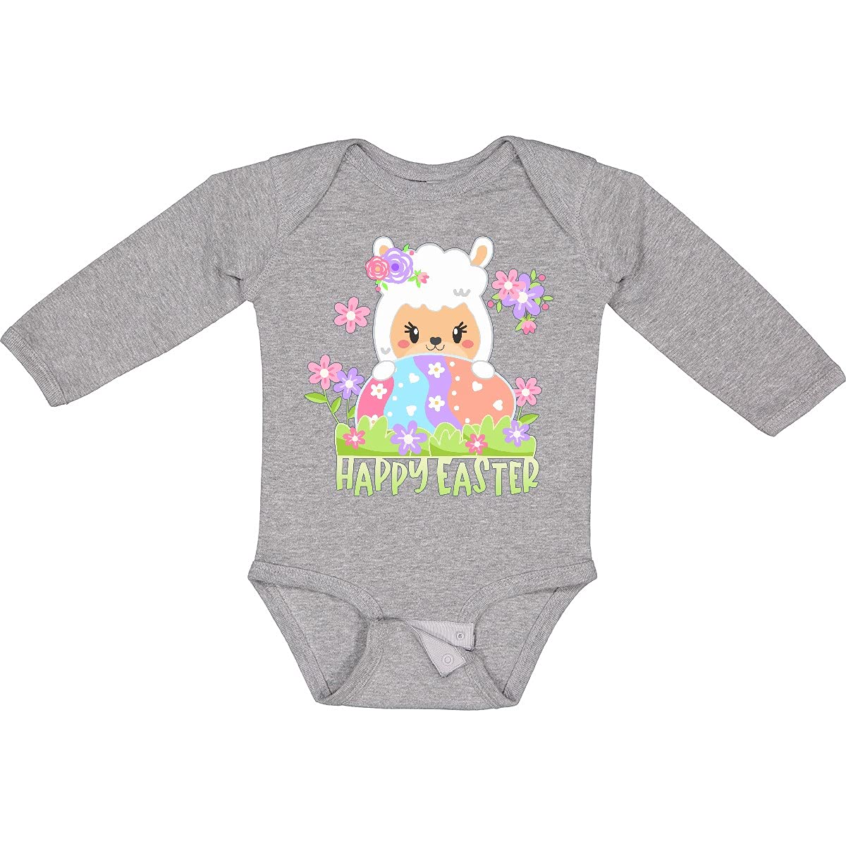 Inktastic Happy Easter Llama with Spring Flowers and Egg Long Sleeve Baby Bodysuit - Cute Easter Outfit for Newborns & Infants - Perfect for Easter Photos, Family Gatherings & Spring Celebrations