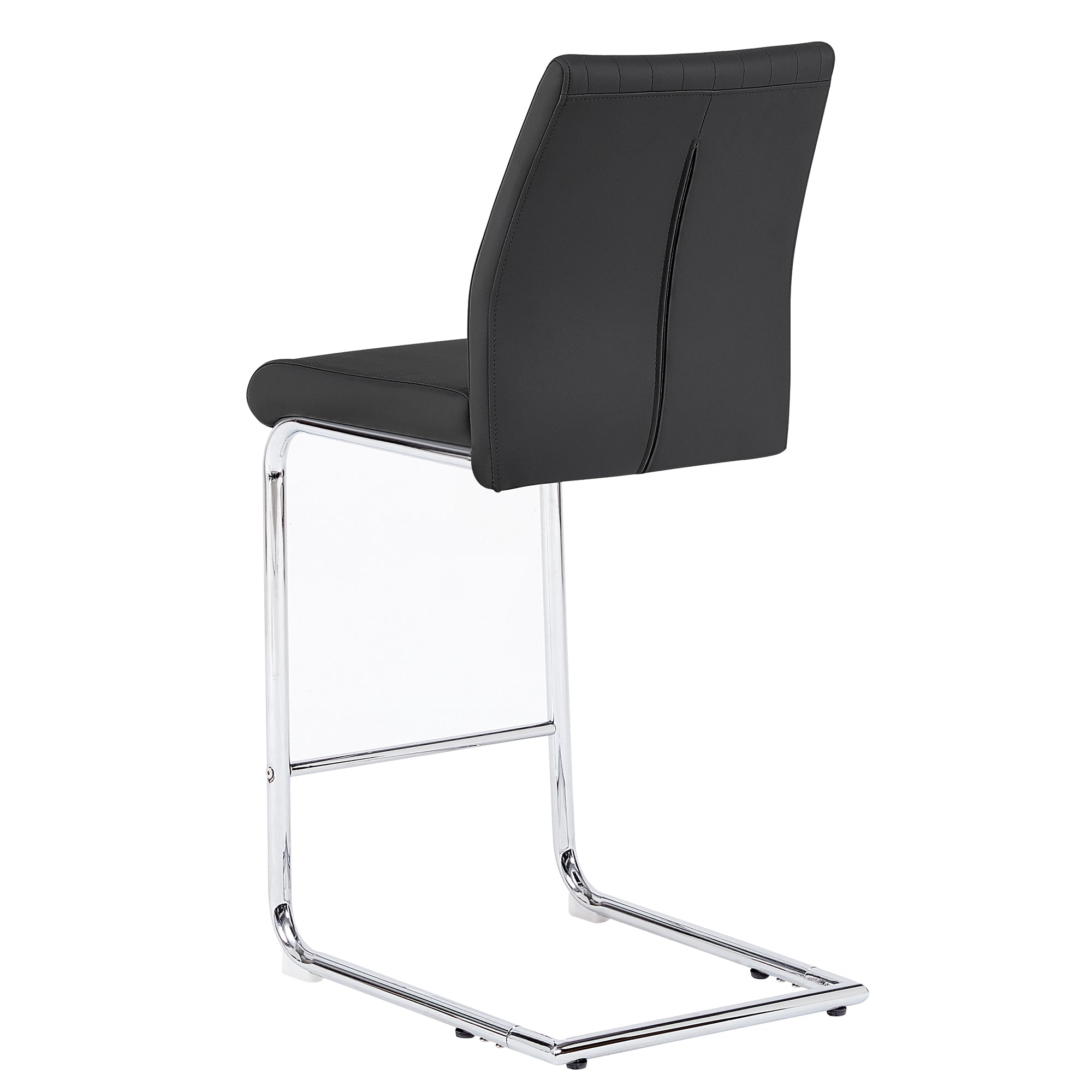 Modern Black PU Leather Bar Stools Set of 2 - Chrome Metal Frame Counter Height Chairs for Kitchen Island, Dining Room & Home Bar Decor