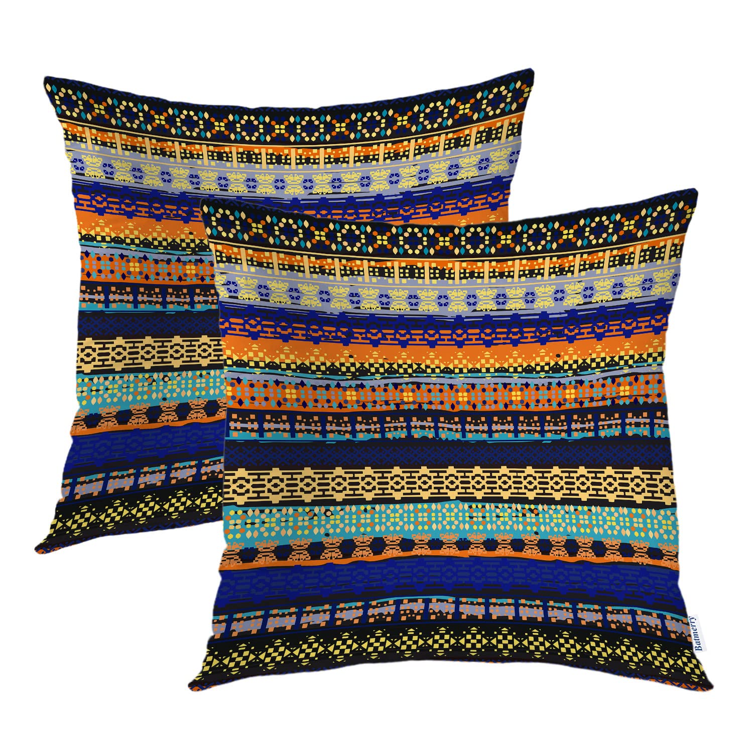 Batmerry Traditional Ethnic Boho Pillow Covers 20x20 Inch Set of 2 - Double Sided Square Throw Pillow Covers with Abstract Border Print for Sofa, Bed & Home Decor