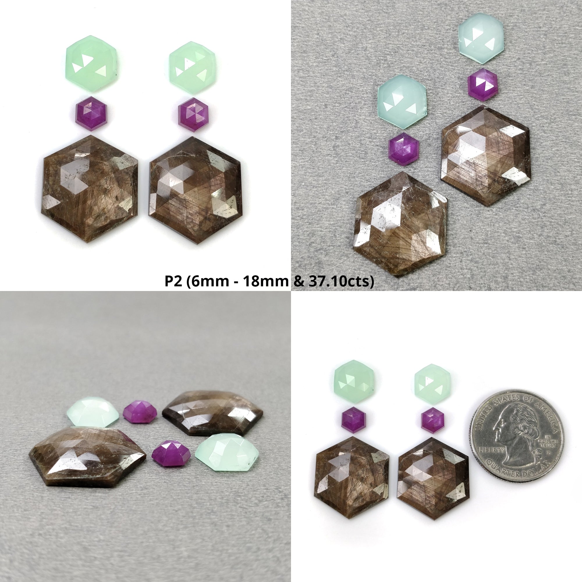 Natural Untreated Golden Brown Chocolate & Raspberry Sapphire Chrysoprase Gemstone - Rose & Step Cut Hexagon (2pcs/6pcs) for Jewelry Making, Healing Crystals & Unique Gifts