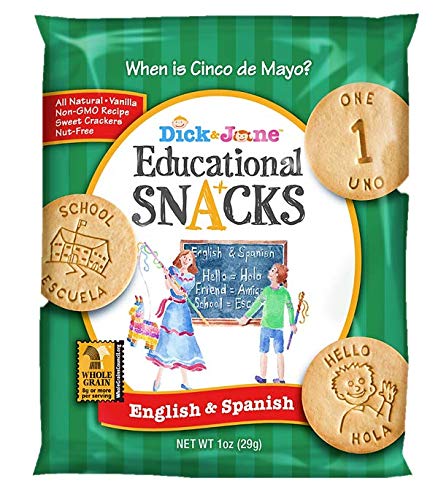 Dick & Jane Bilingual Educational Snacks (English & Spanish) - 120 Bags with Numbers 1-10 & 50 Vocabulary Words | Fun Learning Snacks for Kids, Classroom Treats & Homeschool Supplies