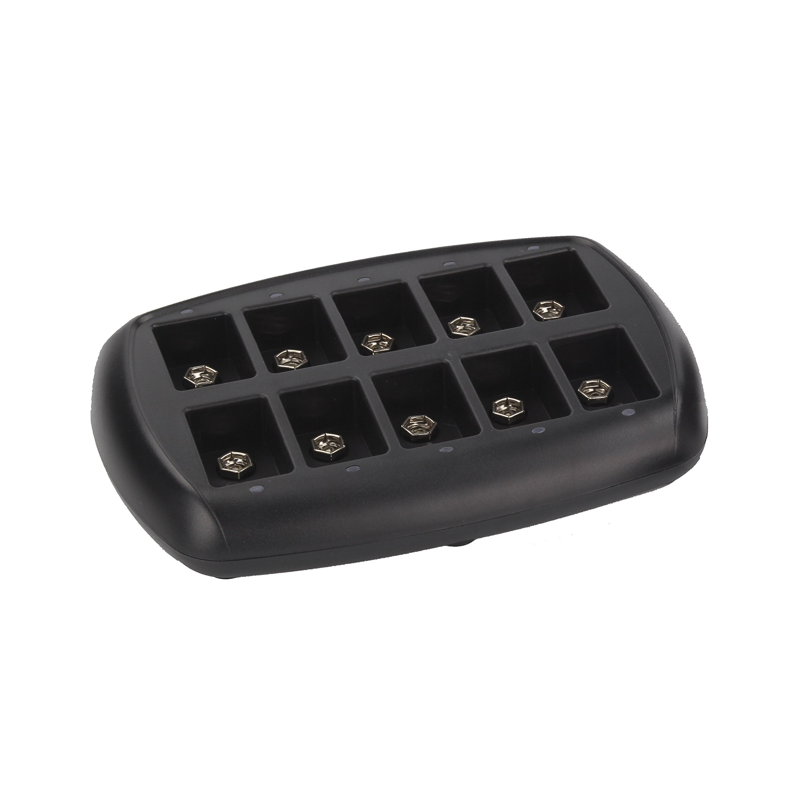 Ansmann 10-Bay Smart Charger for 9V NiMH Batteries with Low Self-Discharge - Fast Charging 9 Volt Battery Charger (10-Pack) - Perfect for Smoke Detectors, Guitar Pedals & Wireless Microphones
