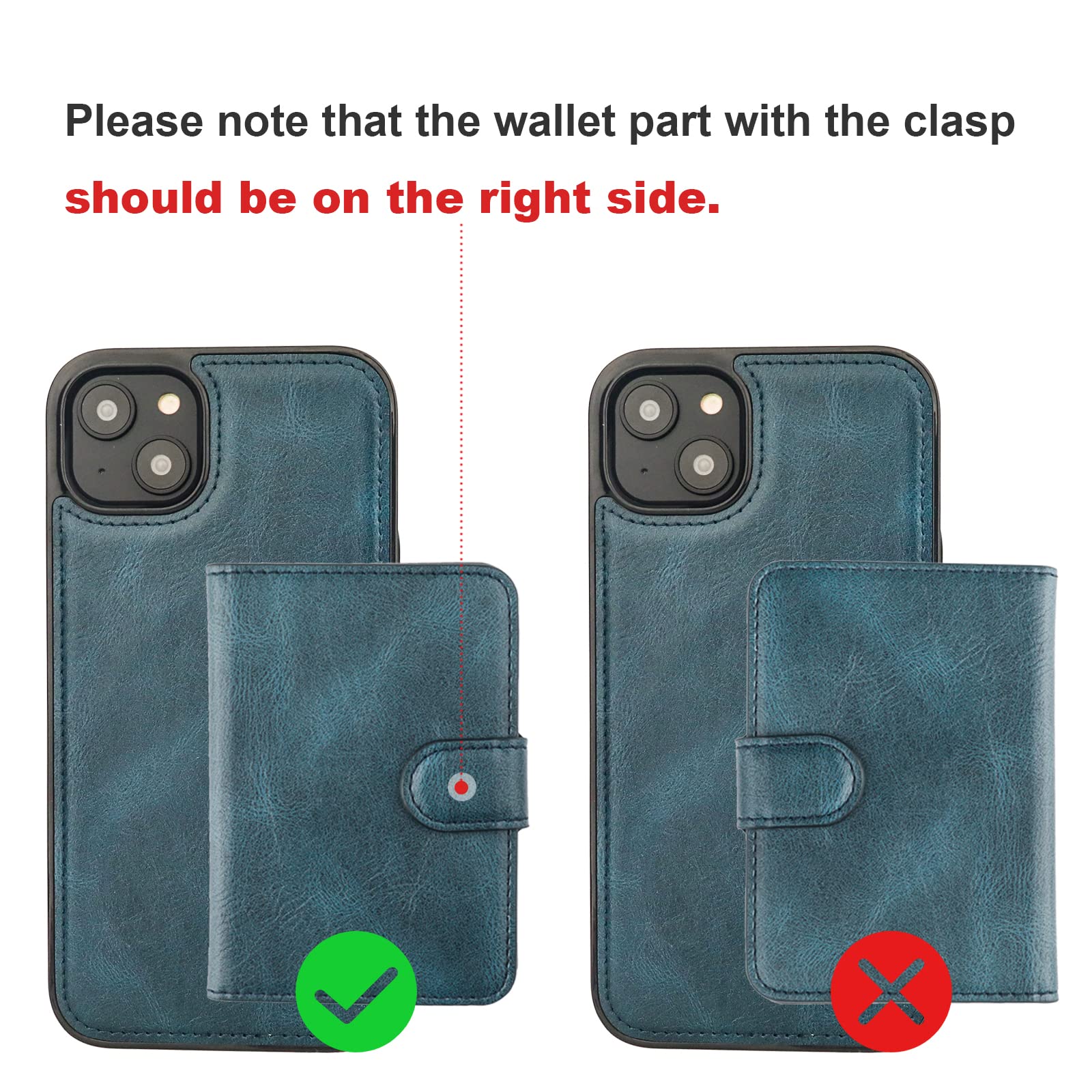 Premium PU Leather iPhone 14 Wallet Case with MagSafe - Magnetic Detachable Flip Cover, RFID Blocking, Card Slots & Kickstand | Wireless Charging Compatible 6.1