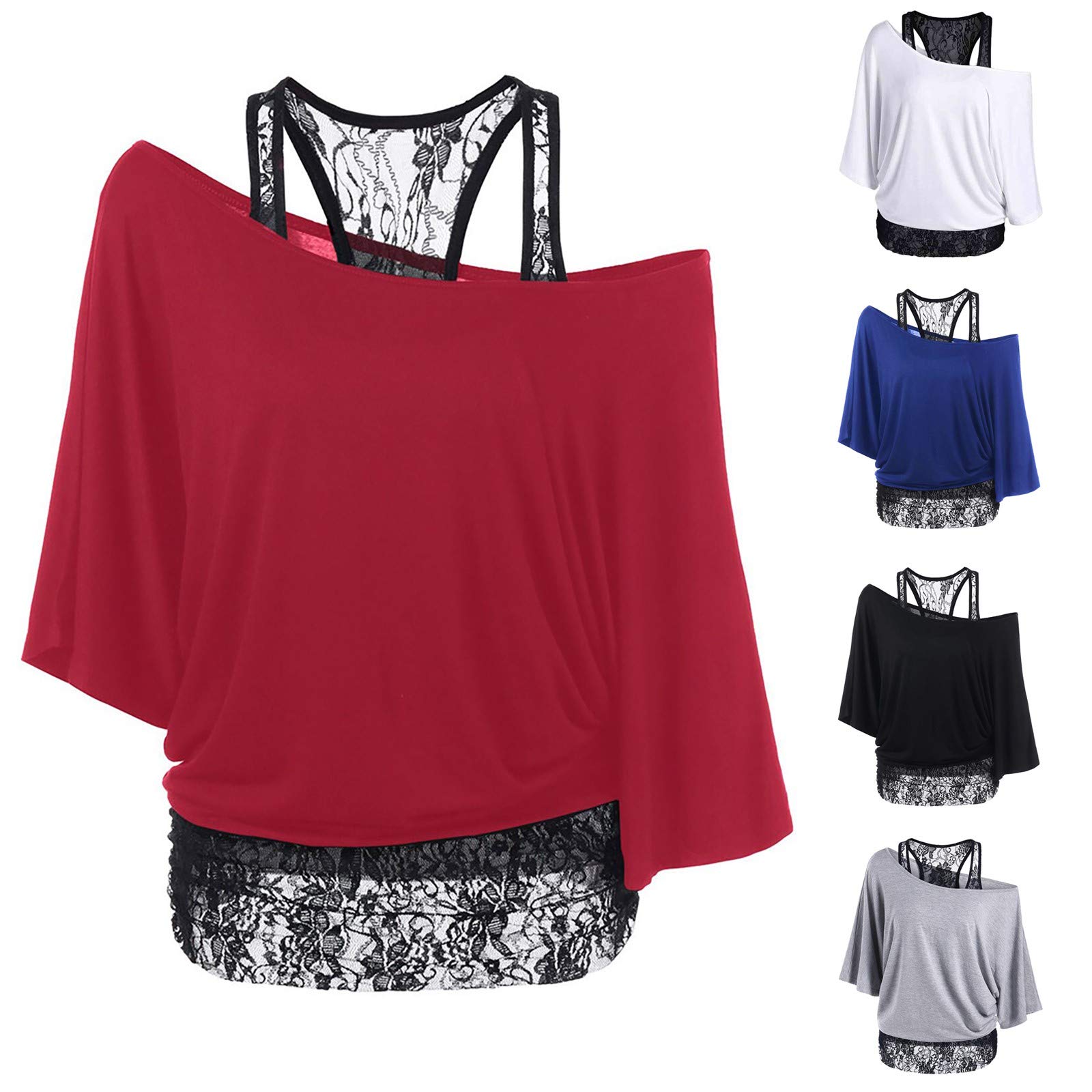 Plus Size Batwing Tops for Women - Sexy Off Shoulder Lace Racerback Tank Tops, Summer Loose Blouse for Casual Wear, Beach Outfits & Date Nights