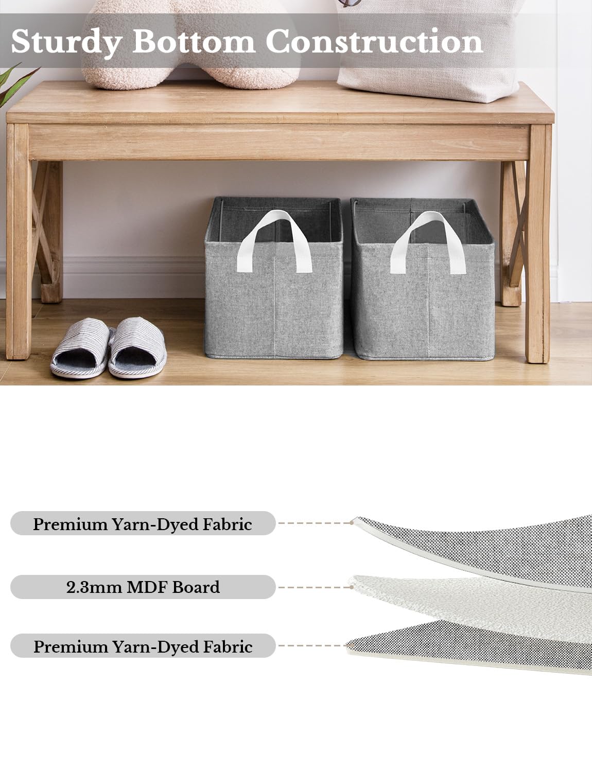 StorageWorks 2-Pack Gray Fabric Closet Organizers with Handles & Metal Frame - Storage Bins, Shelves Baskets for Home Organization - Perfect for Closet, Pantry, Bathroom & Bedroom Storage
