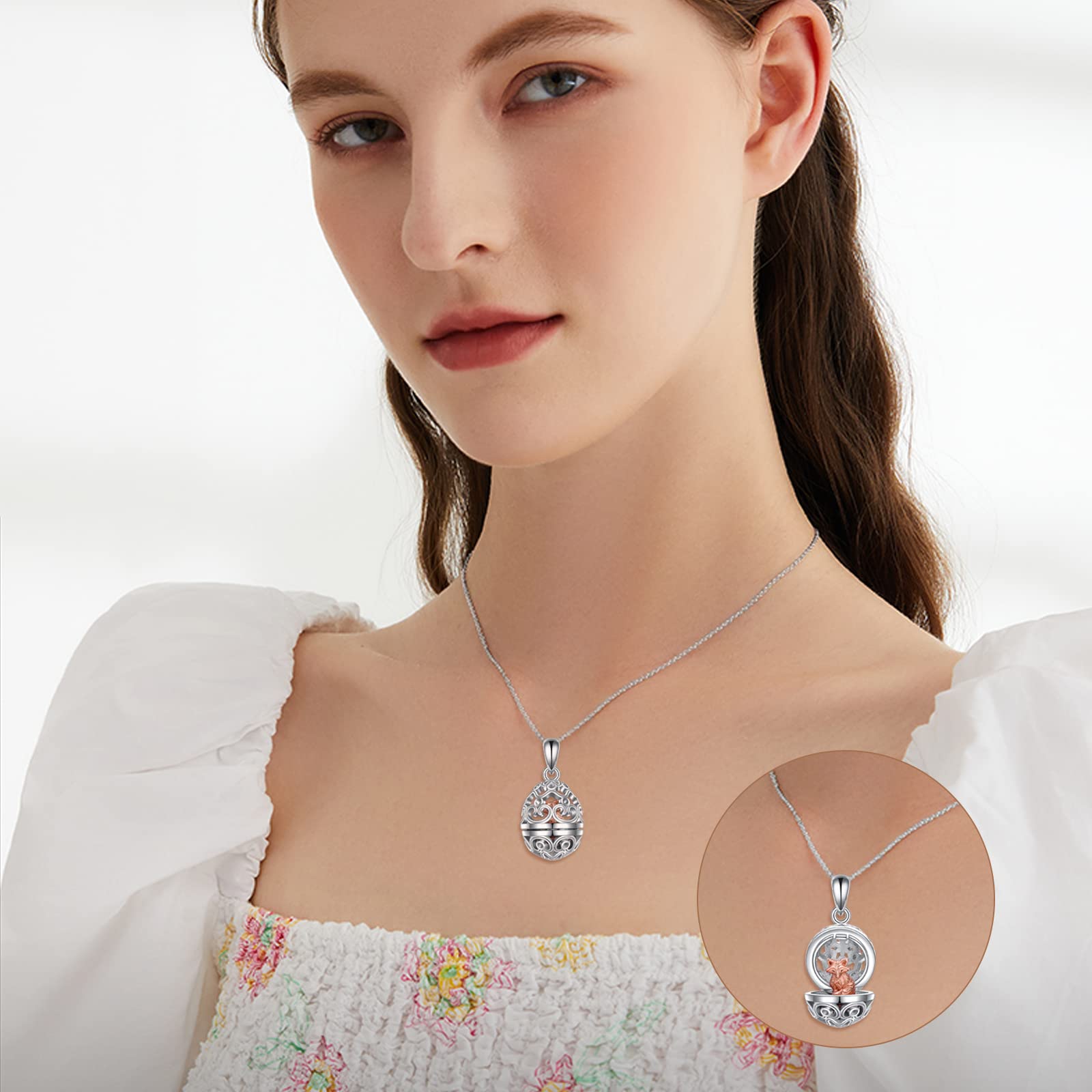 Sterling Silver Fox Necklace with Easter Egg Pendant - Cute Animal Jewelry Gift for Women & Girls - Perfect for Birthday, Graduation, and Easter Celebrations - Elegant Everyday Wear & Special Occasion Accessory