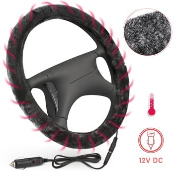 VaygWay Winter Ultimate - 12V Heated Sherpa Fleece Blanket & Steering Wheel Cover for Cars - Perfect for Cold Weather Driving, Road Trips, and Outdoor Adventures