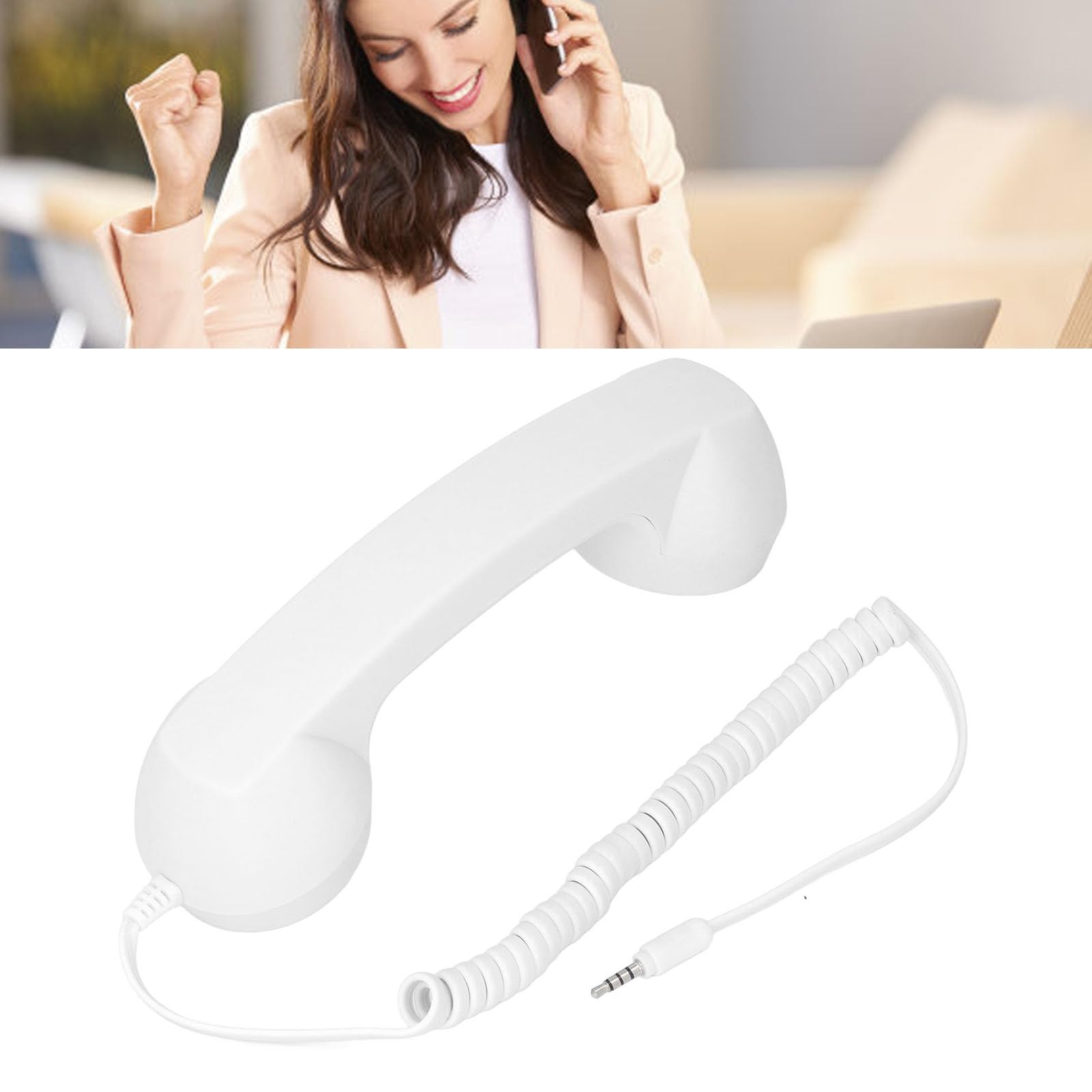 Vintage 3.5mm Retro Phone Handset - Crystal Clear Sound for iPhone & Smartphones - Perfect for Office, Home & Call Centers (White)