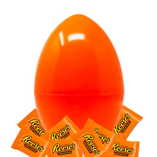 Colossal Colored Easter Egg with 1 Lb Assorted Chocolates - Orange Wrapped Peanut Butter & Milk Chocolate Snack Size Treats for Easter Baskets, Egg Hunts & Holiday Gifting