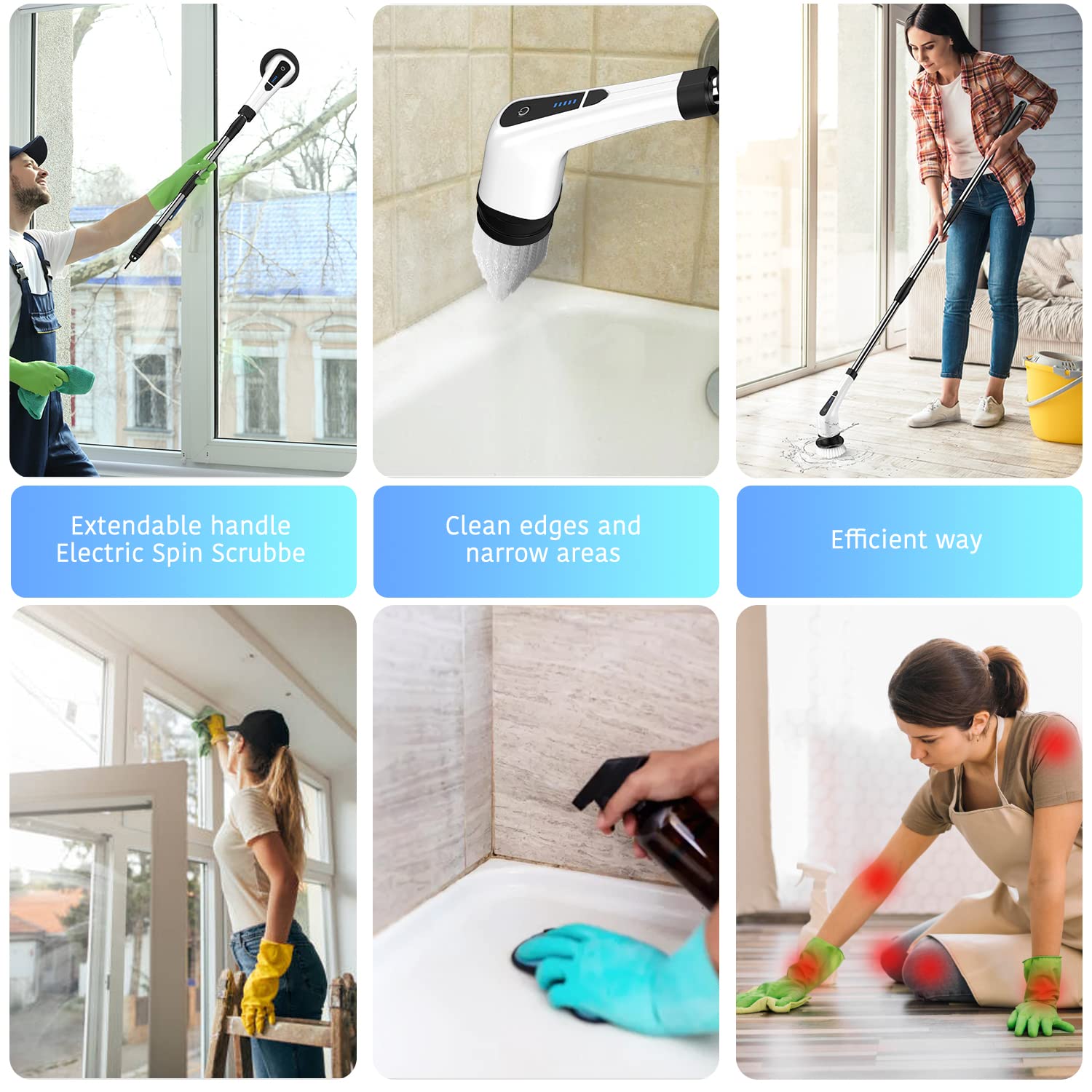 Electric Spin Scrubber - Upgraded Bathroom Cleaning Brush with 7 Replaceable Heads & Extendable Handle | Powerful Deep Cleaning for Tiles, Grout, Showers, Sinks, Floors & Car Interiors | Ideal for Home Kitchen Bathroom & Auto Detailing