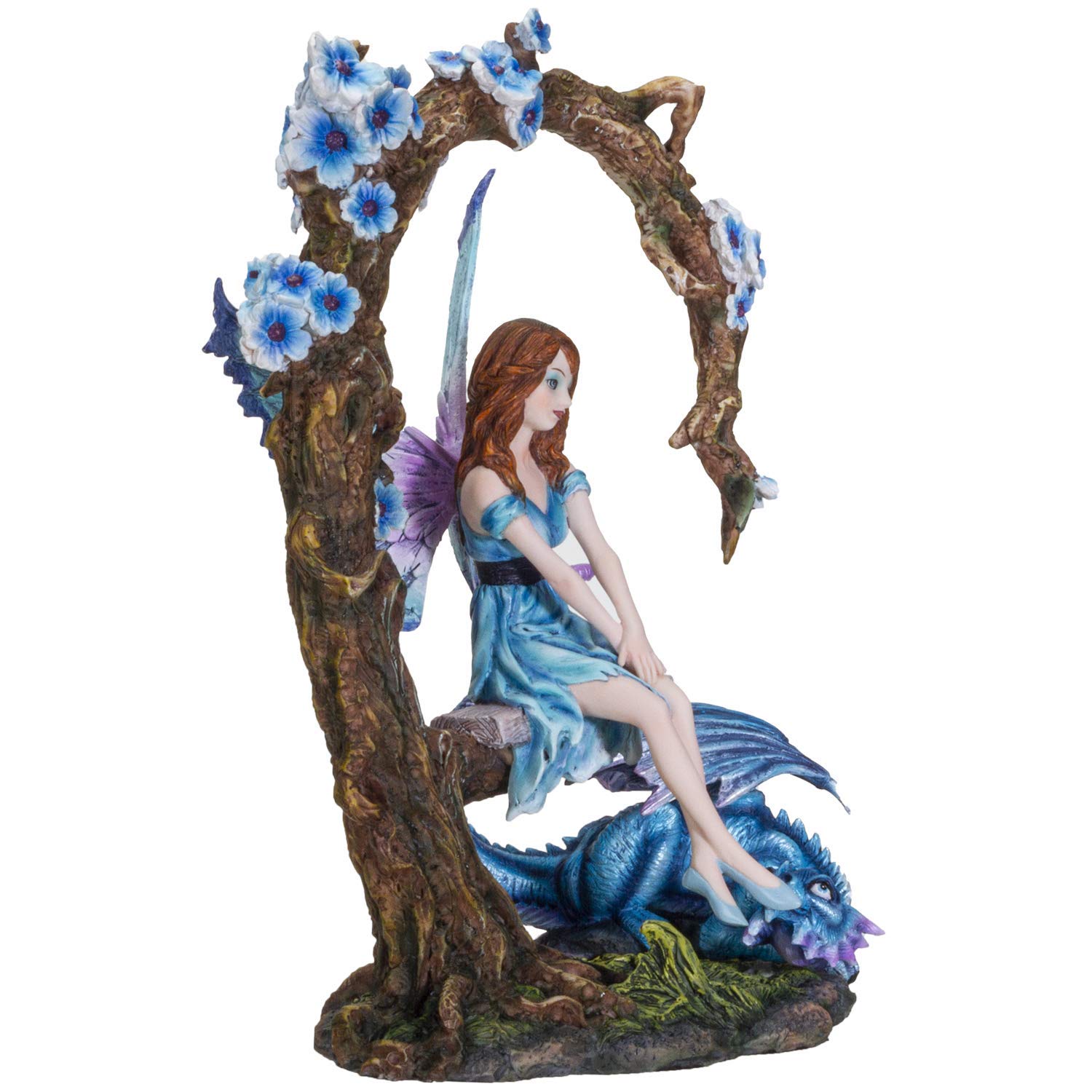Fantasy Fairy on Swing with Dragon Resin Statue - Handcrafted Collectible Figurine for Home Decor, Gift, and Fairy Garden Display