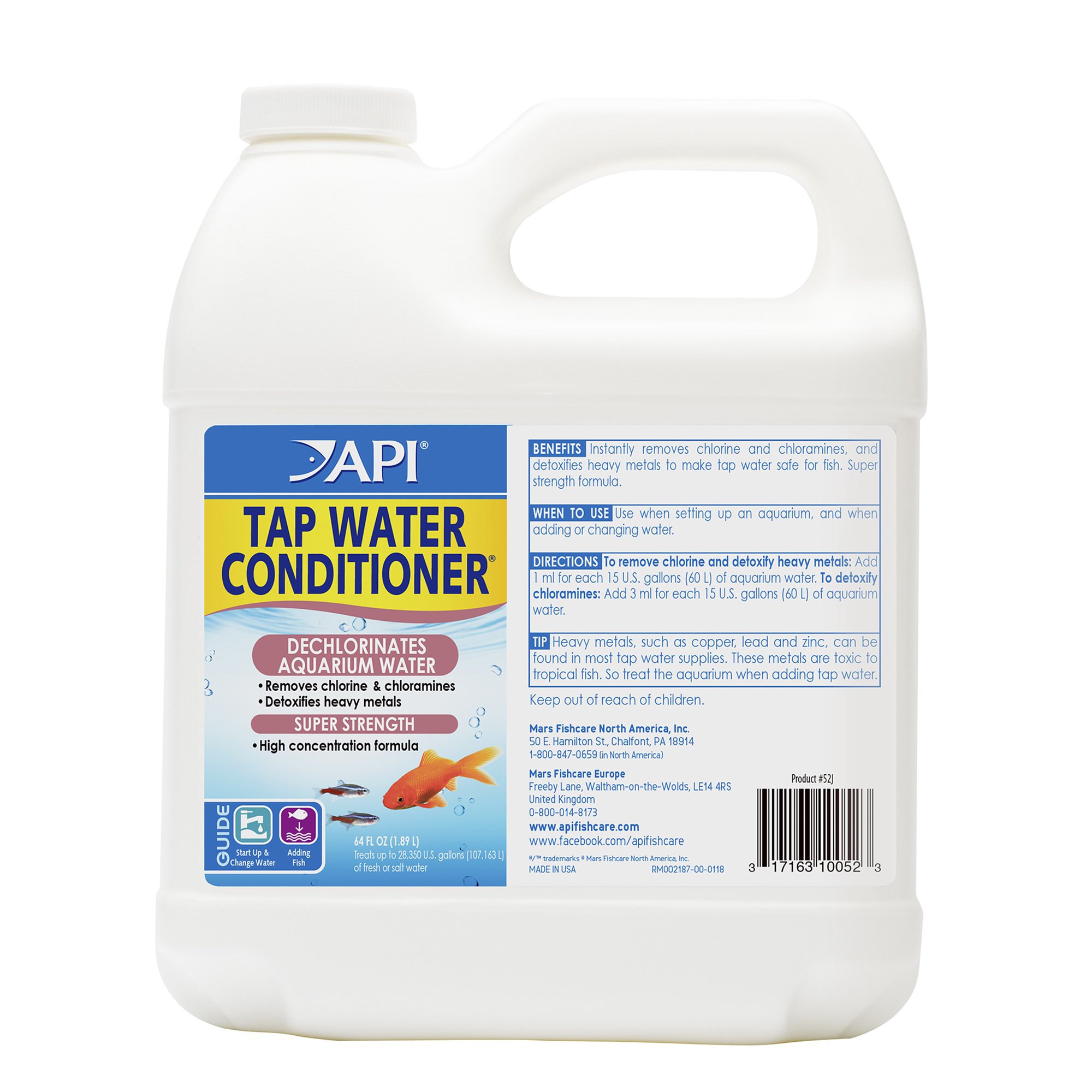 API TAP WATER CONDITIONER for Aquariums - 64 oz Fish Tank Water Dechlorinator & Detoxifier | Removes Chlorine, Chloramines & Heavy Metals | Safe for Freshwater & Saltwater Fish | Perfect for Water Changes & New Tank Setups