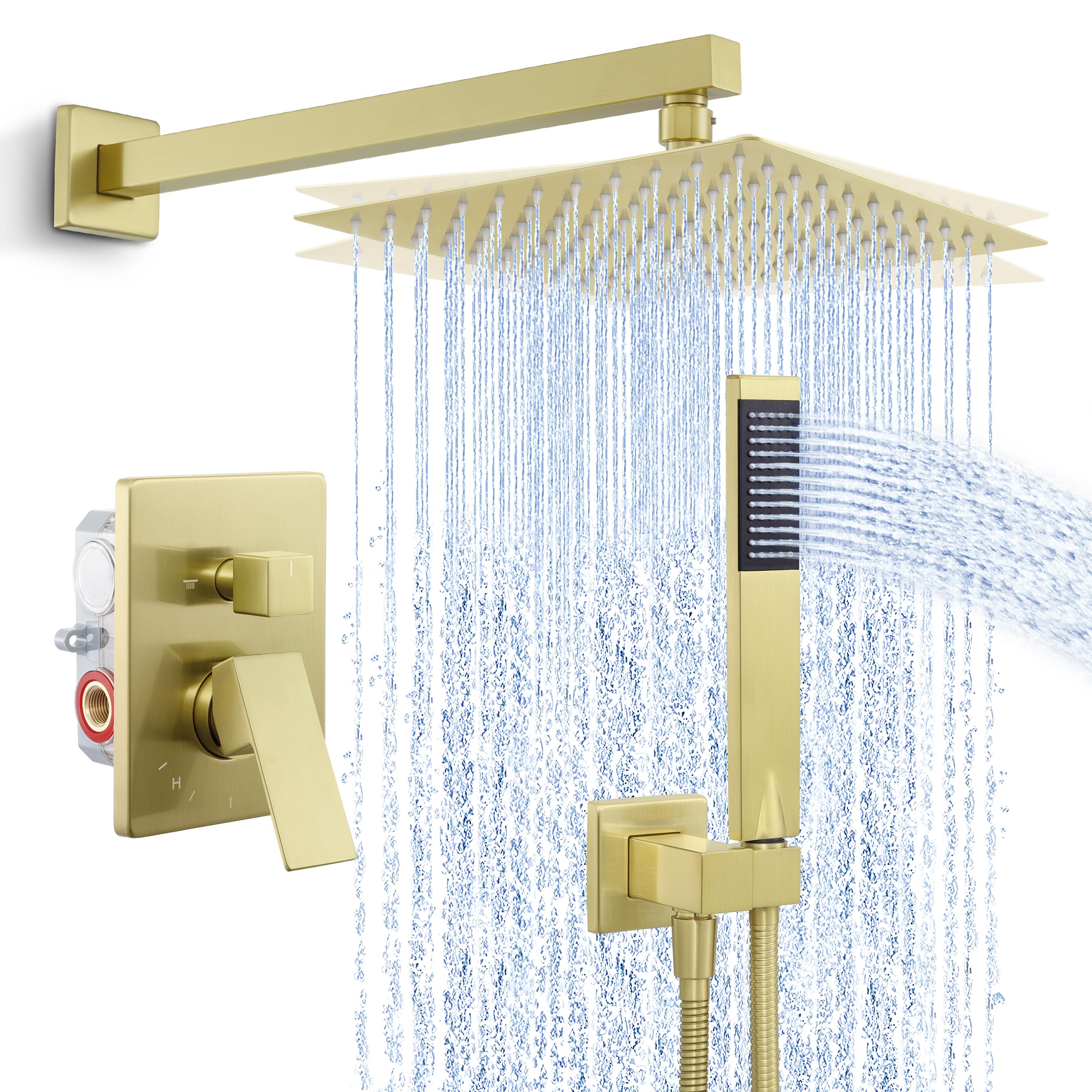 KES Gold Shower Faucet Set - 10 Inch Rain Shower Head with Handheld Sprayer - Complete Pressure Balance Shower System (cUPC Certified Valve Included) - XB6230F18-BZ - Perfect for Modern Bathroom Renovations & Spa-Like Shower Experience