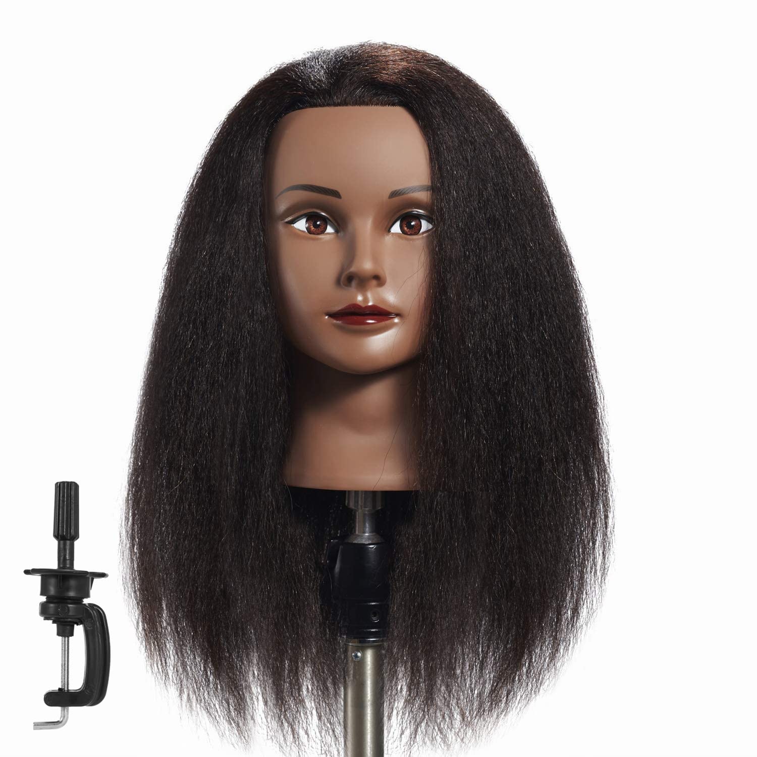 Professional Hair Styling Mannequin Head with 100% Real Human Hair - Perfect for Hairdresser Training, Cutting & Styling Practice - Includes Adjustable Clamp Stand (1711B0216) - Ideal for Salon Students, Cosmetology Classes & Home Hair Practice