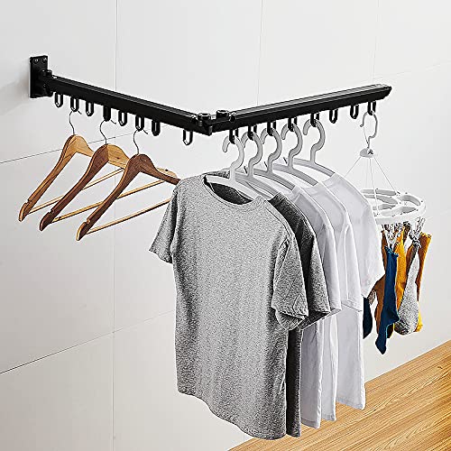 Heavy Duty Retractable Wall Mounted Clothes Drying Rack - Space Saving Laundry Hanger with Towel Bar for Balcony, Mudroom & Bedroom | Foldable Closet Organizer for Small Spaces | Perfect for Apartments, Dorms & RVs