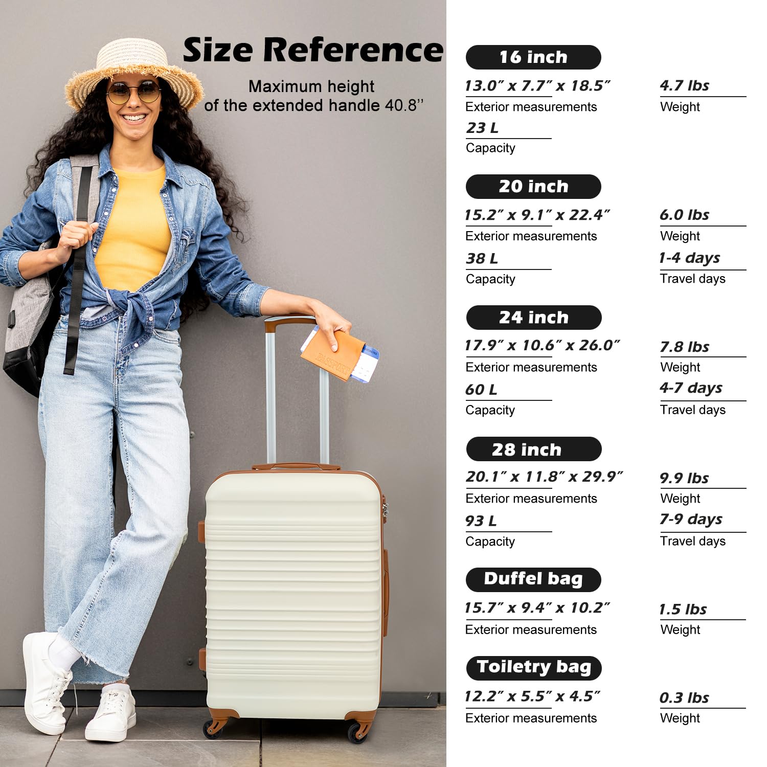 Coolife 3-Piece Hardside Luggage Set with TSA Lock & Spinner Wheels - Carry On Suitcase for Travel (White, 6-Piece) | Perfect for Family Vacations, Business Trips & International Travel