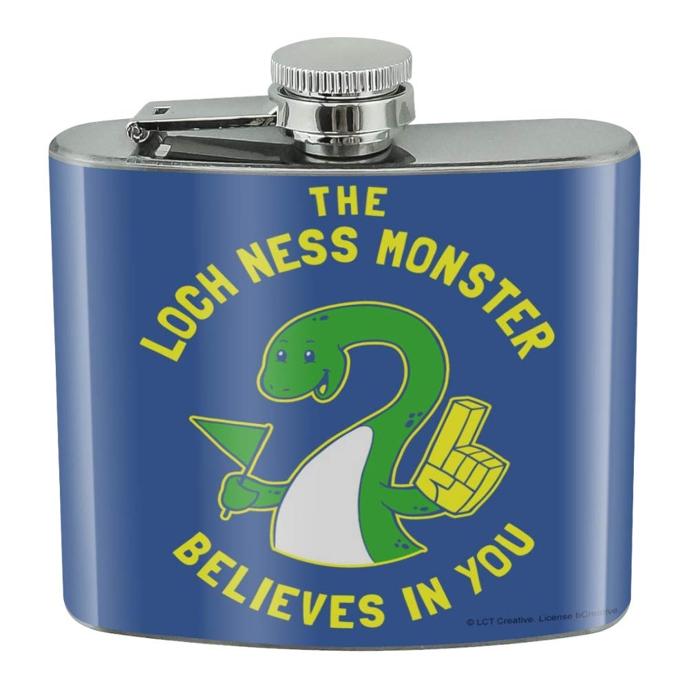 Funny Loch Ness Monster Stainless Steel 5oz Hip Flask - Whiskey Liquor Flask for Outdoor Adventures, Camping & Parties - Unique Novelty Gift for Men & Women