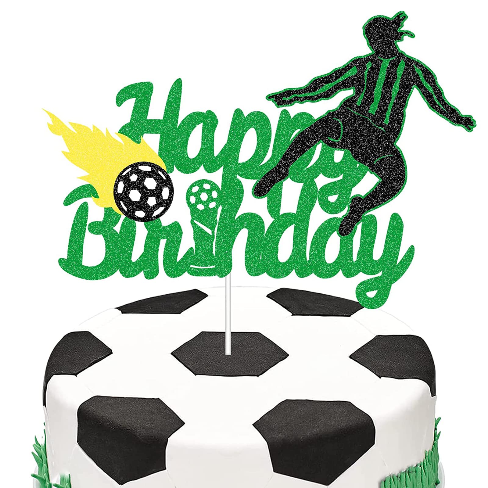 Sparkling Soccer Cake Topper - Football Sport Themed Birthday Party Decoration for Kids, Boys, Girls & Adults - Perfect for Soccer Birthday Cakes, Cupcakes & Desserts - Great for Birthday Parties, Baby Showers & Sports Celebrations