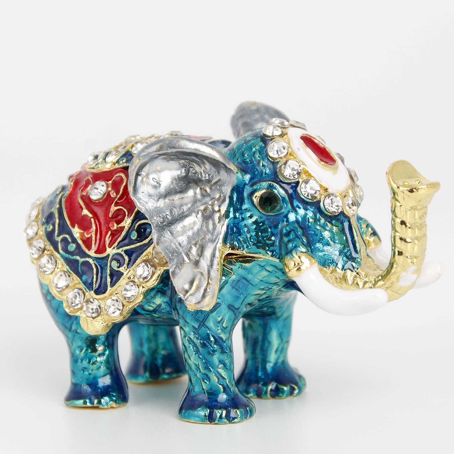 Hand-Painted Small Blue Elephant Trinket Box - Hinged Jewelry Storage with Elephant Figurine | Perfect Gift for Jewelry Lovers, Home Decor & Elephant Collectors