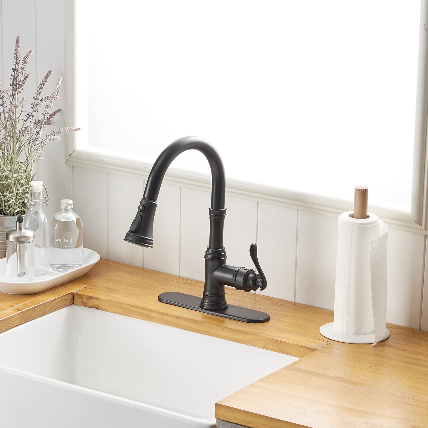 Matte Black Kitchen Faucet with Pull Down Sprayer - High Arc Single Handle for Sink & RV Use
