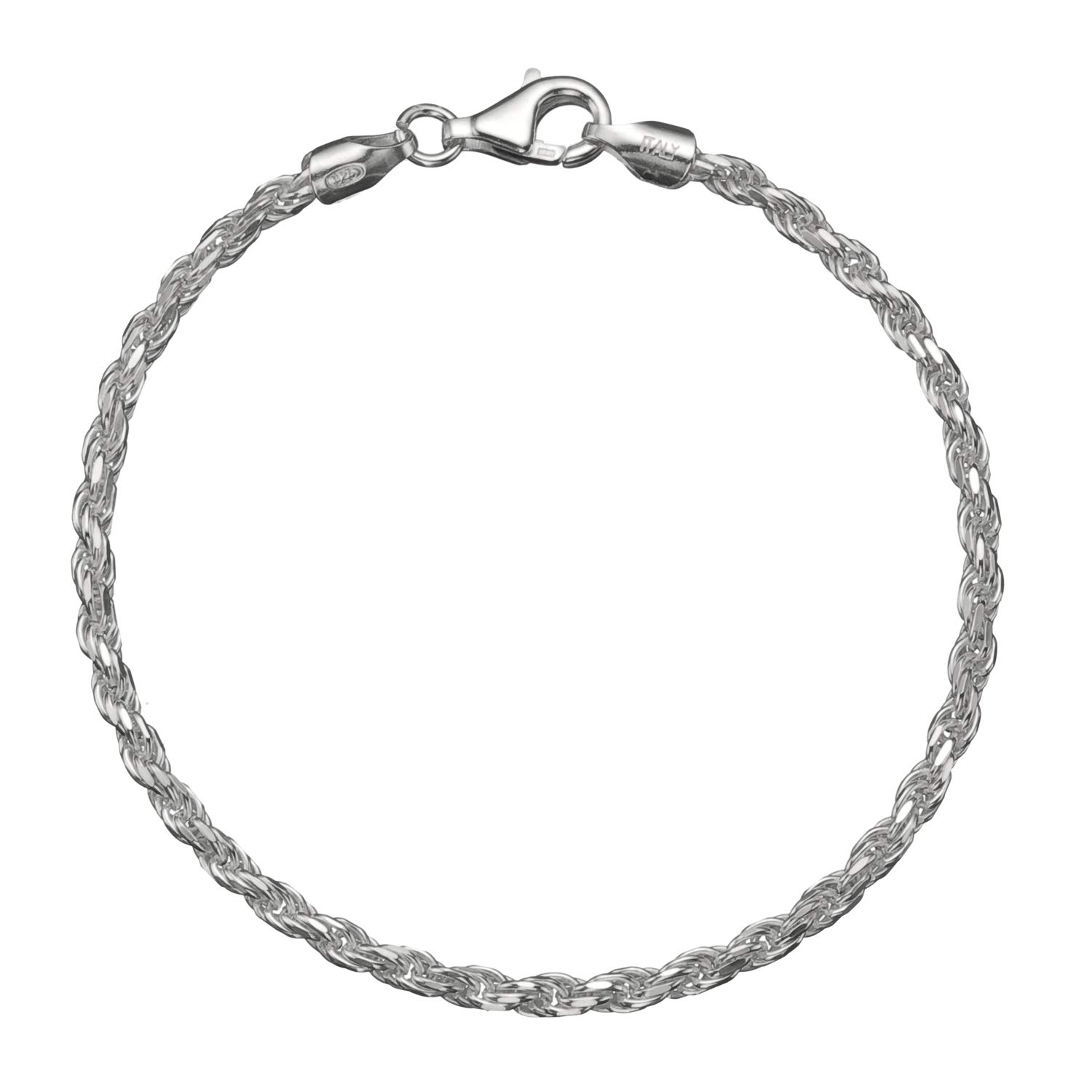 925 Sterling Silver 3mm Italian Diamond Cut Twisted Rope Chain Anklet Bracelet 9-10 Inch | Adjustable Ankle Jewelry for Women | Perfect for Beach, Party & Everyday Wear