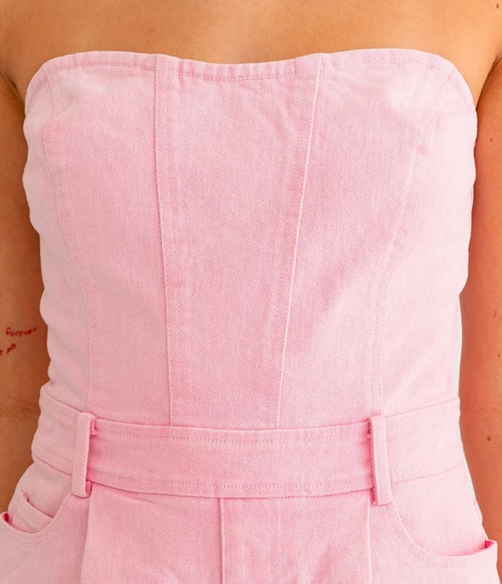 Stylish Pink Denim Tube Top Romper for Women - Trendy Summer Outfit for Beach, Music Festivals & Casual Wear