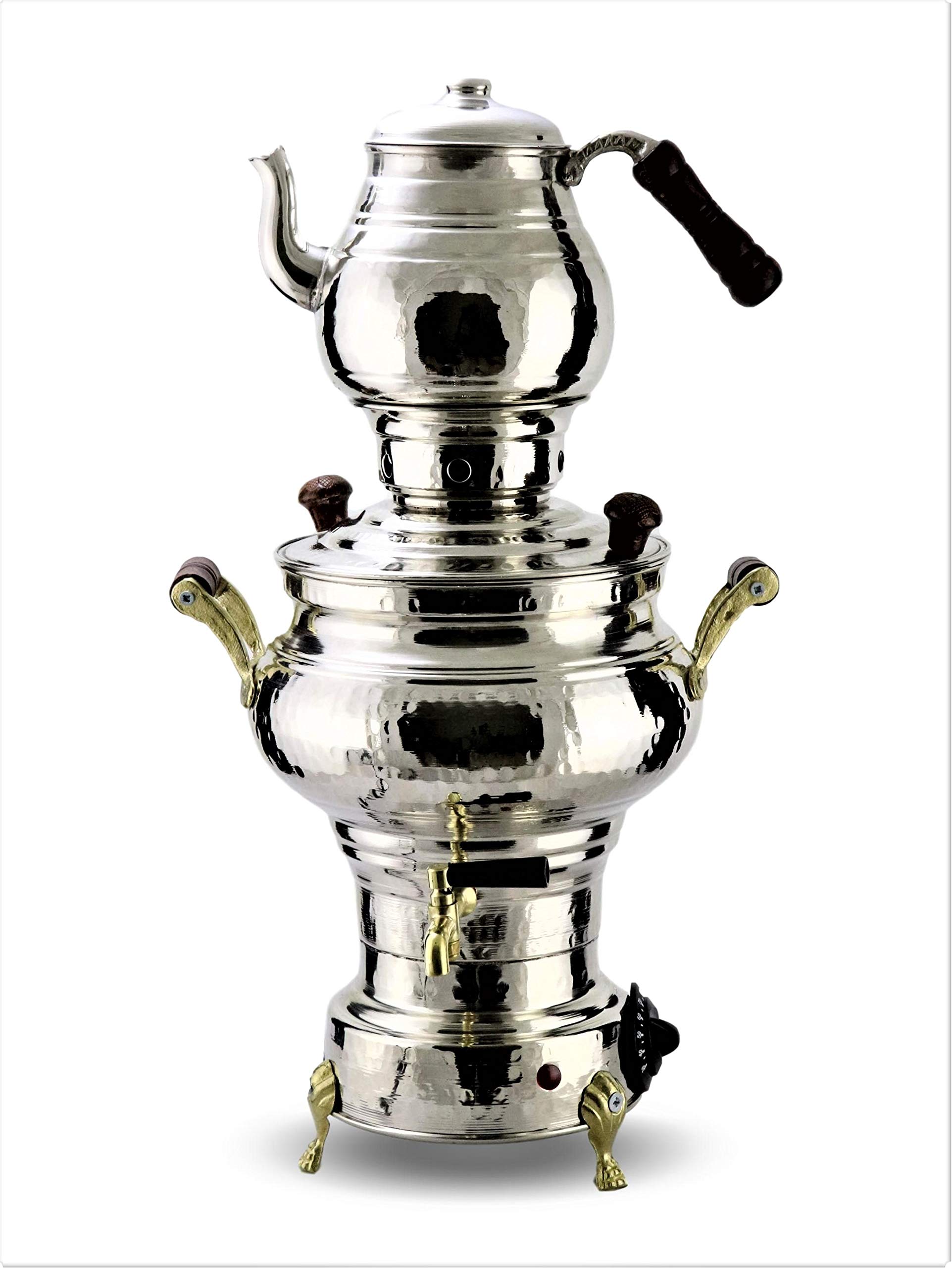 Handmade Real Copper Samovar Tea Pot Set - Silver Hammered Finish - Traditional Russian Tea Maker for Home & Office Use - Perfect for Tea Ceremonies, Gifts & Decorative Display