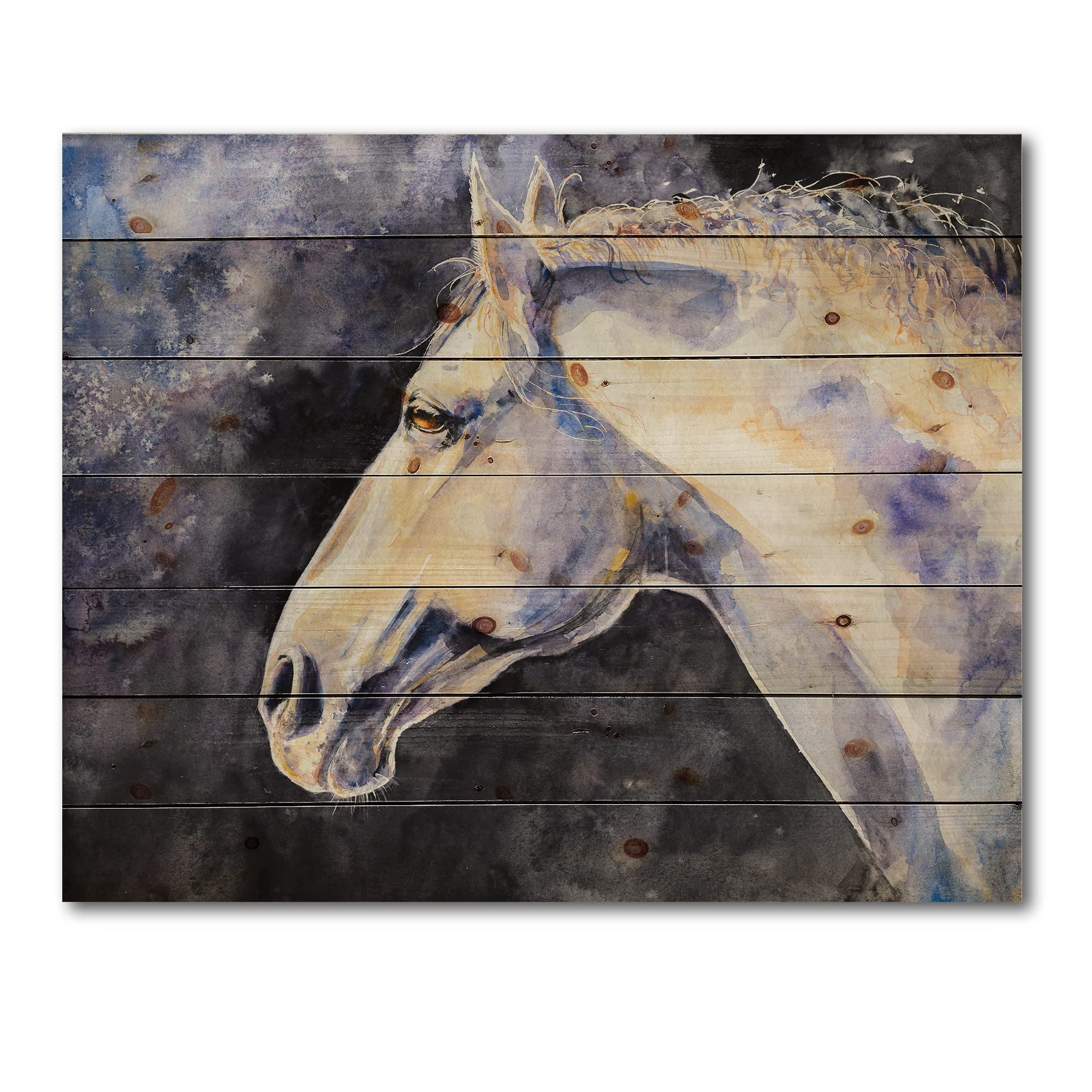 DesignQ Lipizzan Horse Farmhouse Wood Wall Decor - White Large Animal Wall Art Panel Printed on Natural Pine Wood - Perfect for Living Room, Bedroom & Country Home Decor