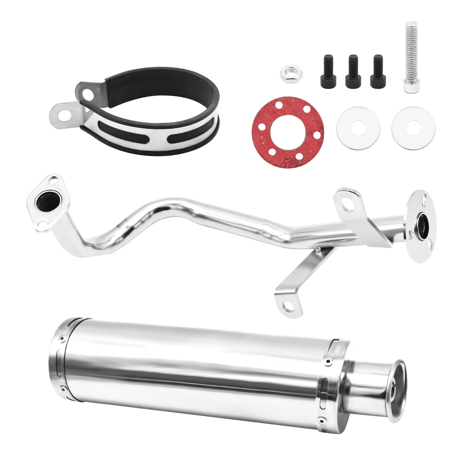 Stainless Steel Motorcycle Exhaust Muffler Pipe for GY6 4-Stroke 50cc 80cc 100cc Scooters - Compatible with QMB139, 139QMB & 1P39QMB Chinese Mopeds - Durable Performance Upgrade for Urban Commuting & Off-Road Adventures