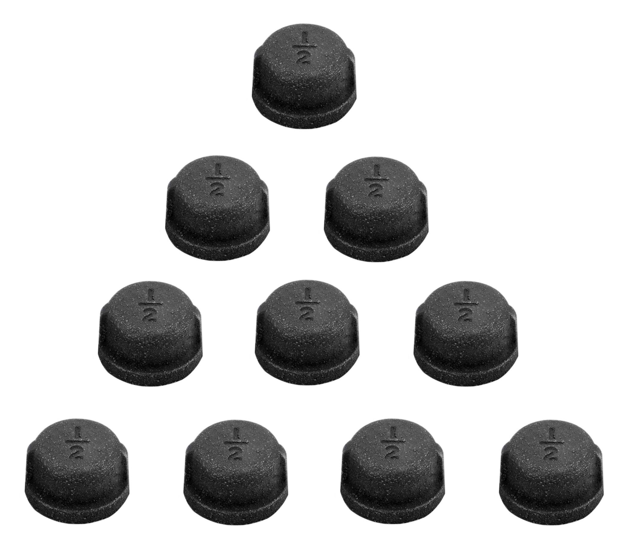 **Black Malleable Iron Cast Pipe Fitting Cap (1/2 Inch, 10 Packs) - Steampunk Vintage DIY Plumbing Pipe Decor, Shelf Bracket & Furniture Hardware - Perfect for Industrial Home Decor, Pipe Projects, and Creative DIY Crafts**