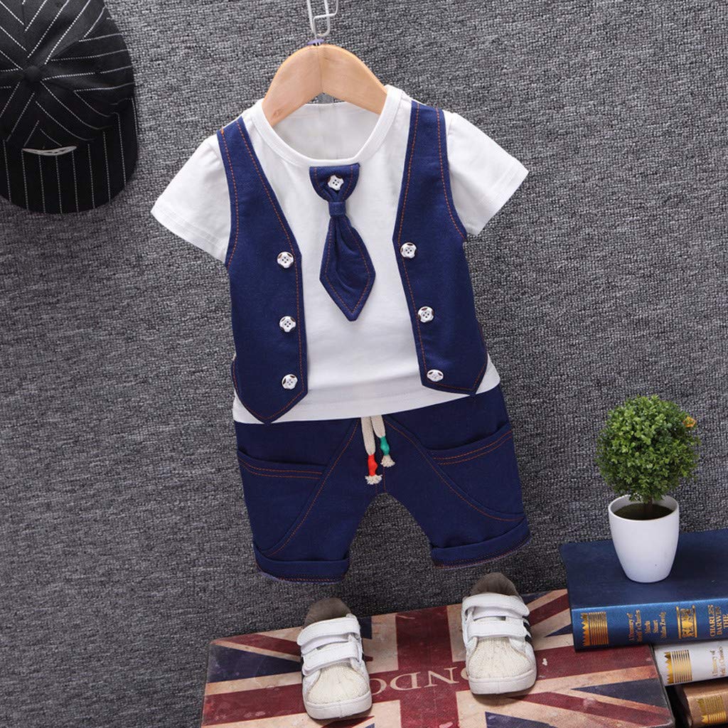 Boys Playwear Outfits - Toddler Baby Boys Waistcoat Tie T-Shirt & Shorts Set (White, 12-18 Months) | Casual Wear, Birthday Party, Photo Shoot Outfits