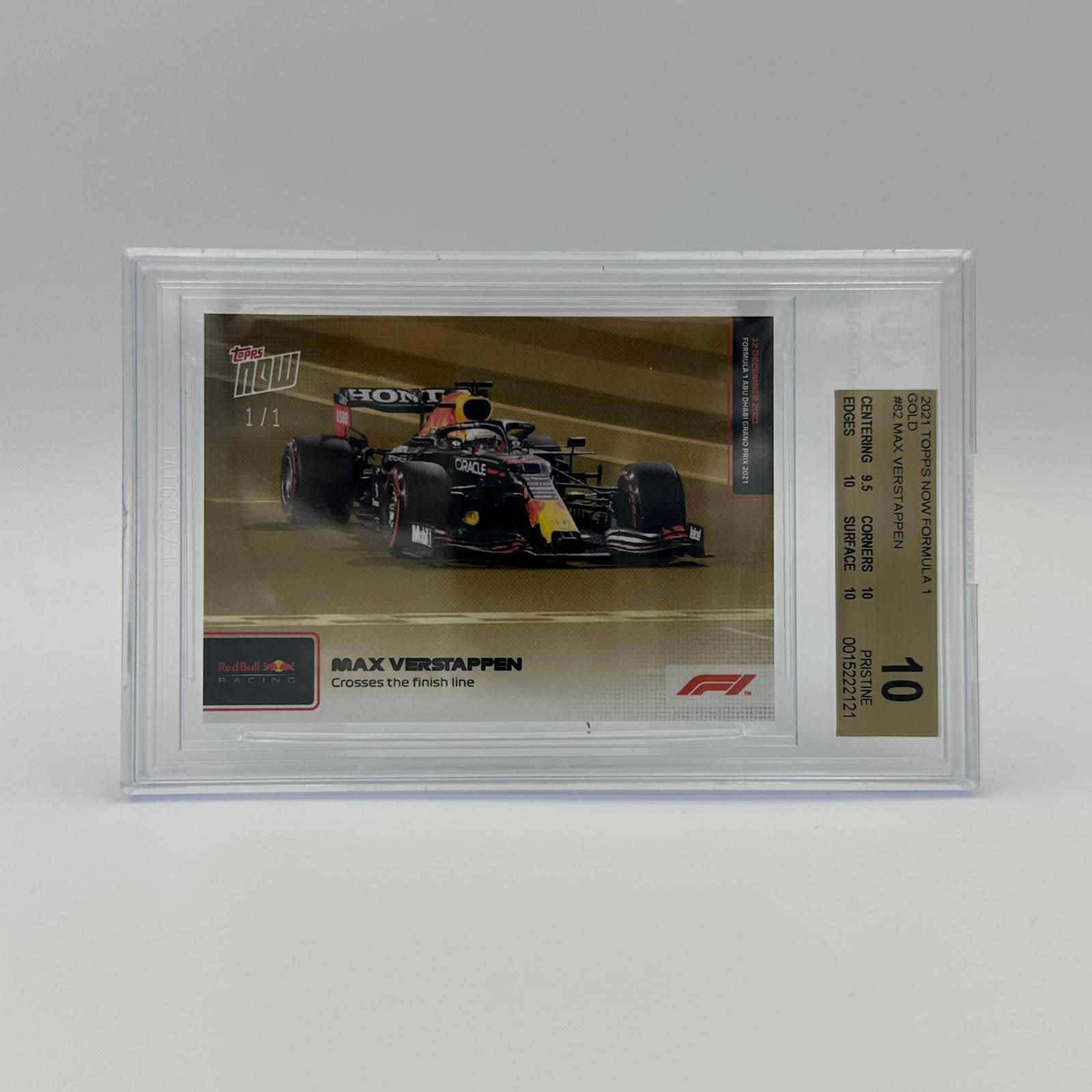 Beckett 10 1/1 Max Verstappen Crosses The Finish Line #82 Gold - Limited Edition Racing Collectible for F1 Fans & Sports Memorabilia Enthusiasts - Perfect for Display, Gifts, and Investment