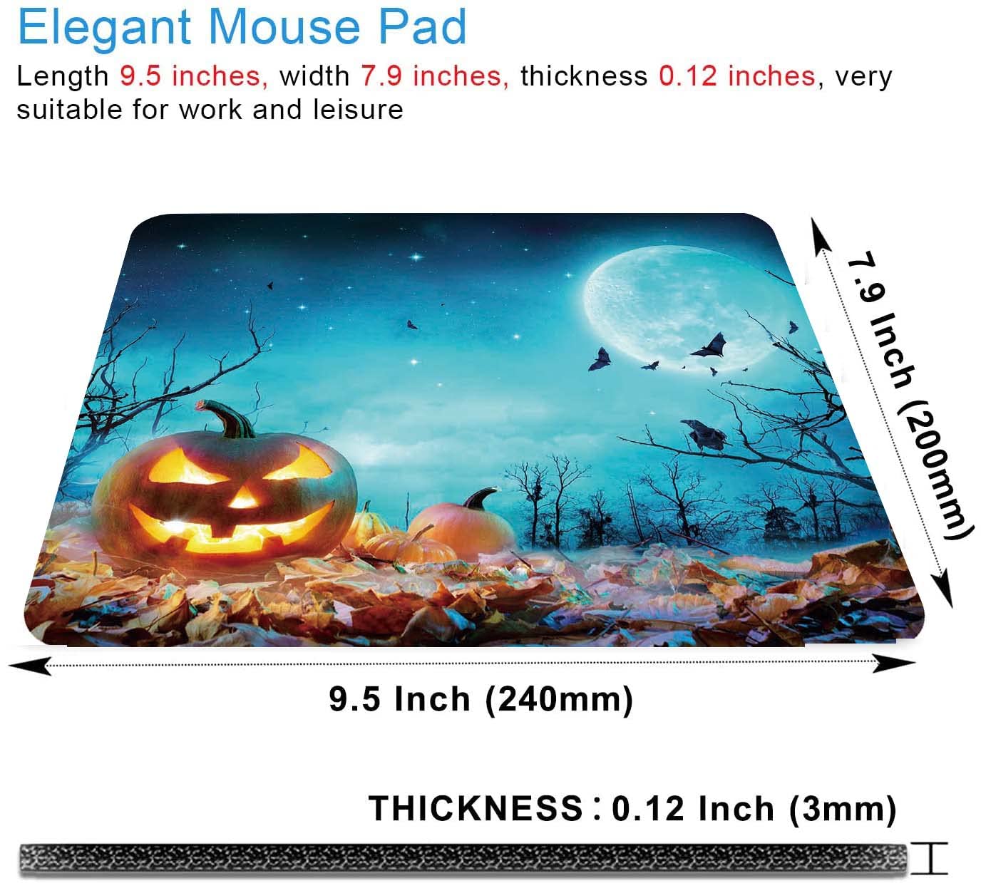Glow-in-the-Dark Halloween Mouse Pad - Pumpkin Moonlight Spooky Forest Design, Non-Slip Rubber Base Waterproof Mouse Mat for Office & Laptop (9.5x7.9 Inches) - Perfect for Halloween Decor, Gaming Setup & Workspace Accessories