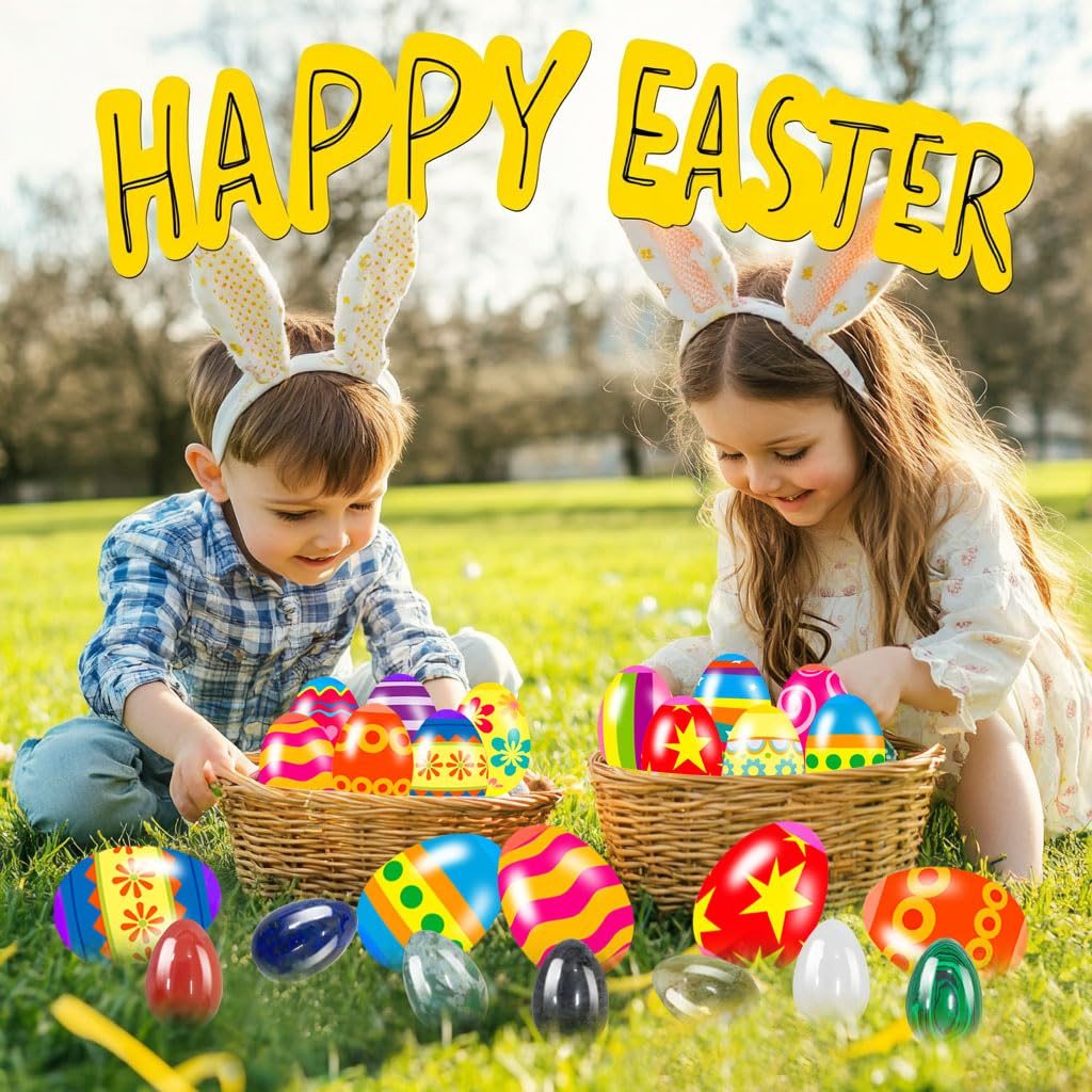 12 Pcs Pre-Filled Easter Eggs with Surprise Egg Stones - Easter Basket Stuffers, Party Favors, Kids Gifts for Egg Hunt & Spring Celebrations