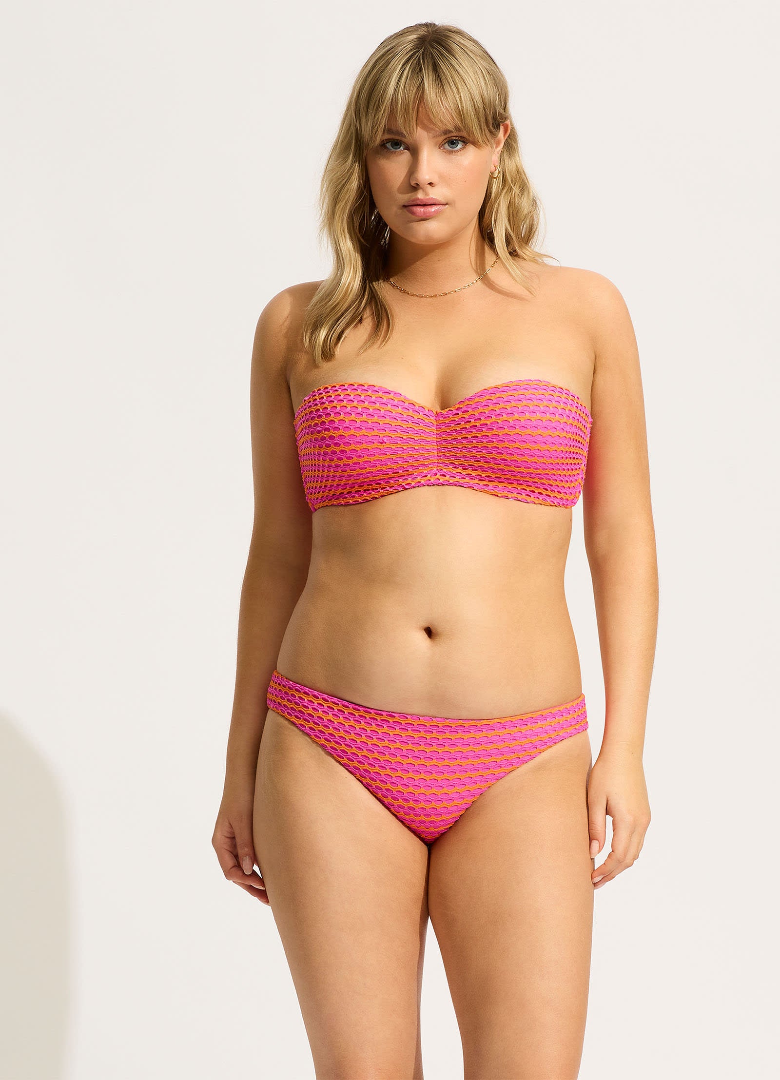 Mesh Effect Bustier Bandeau Bikini Top - Hot Pink | Sexy Swimwear for Beach, Pool & Summer Vacations