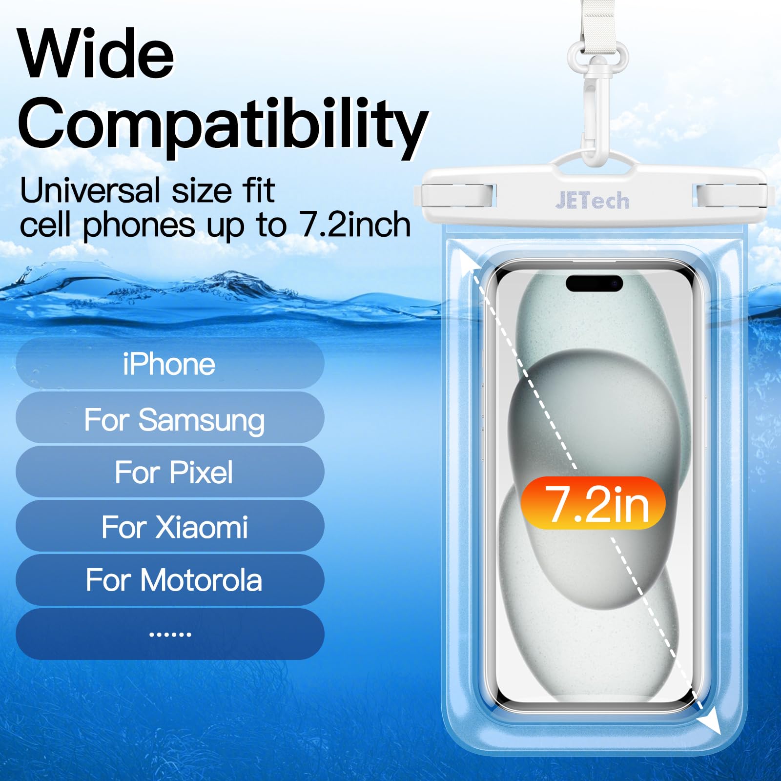JETech 2 Pack Waterproof Phone Pouch - IPX8 Dry Bag for iPhone 16/15/14/13 Pro Max & Galaxy S24/S23 Ultra (Up to 7.2