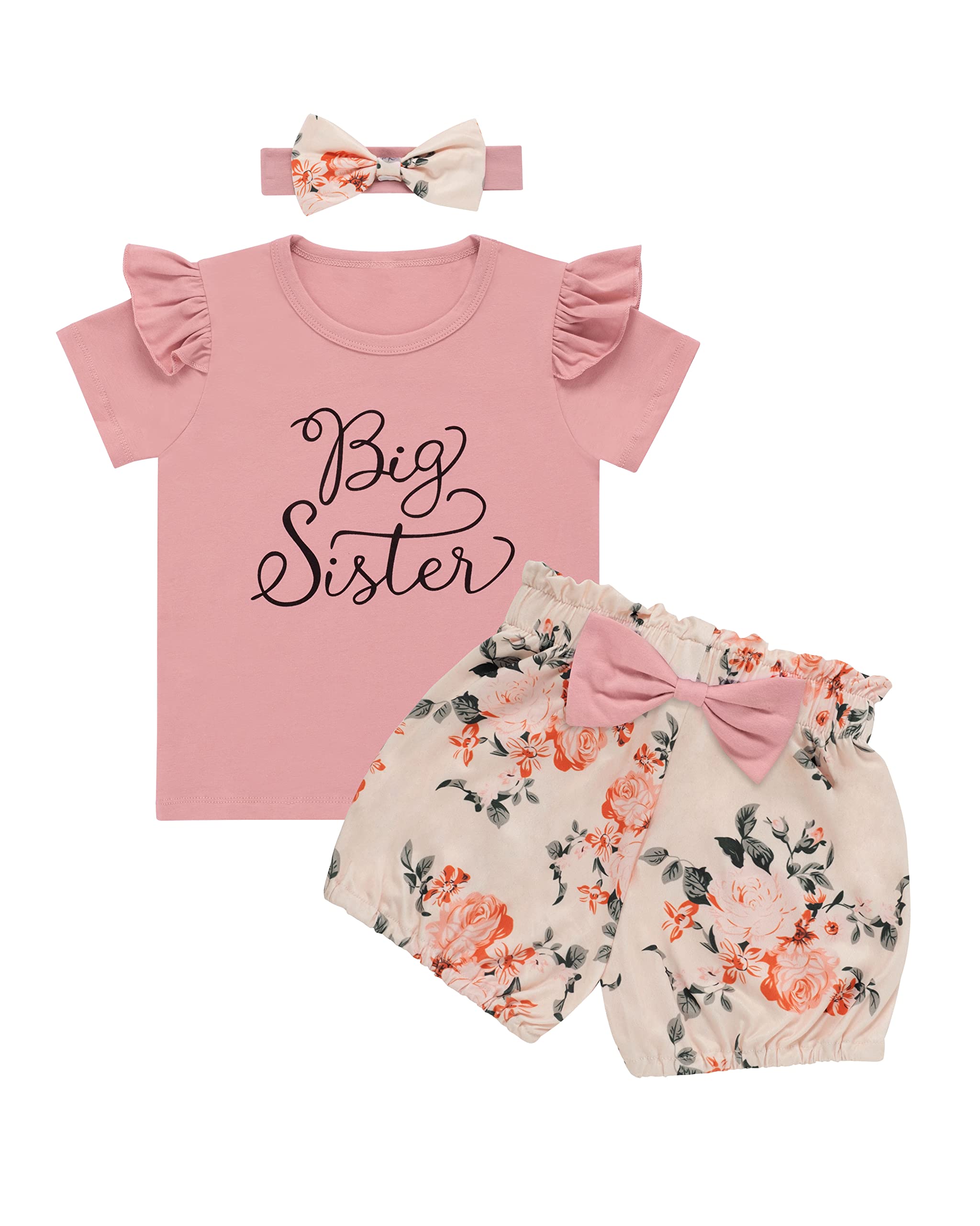 Adorable Toddler Baby Girl Matching Outfits - Pink Floral Pants Set for Little Sister & Big Sister | Perfect for Family Photos, Sibling Bonding & Special Occasions