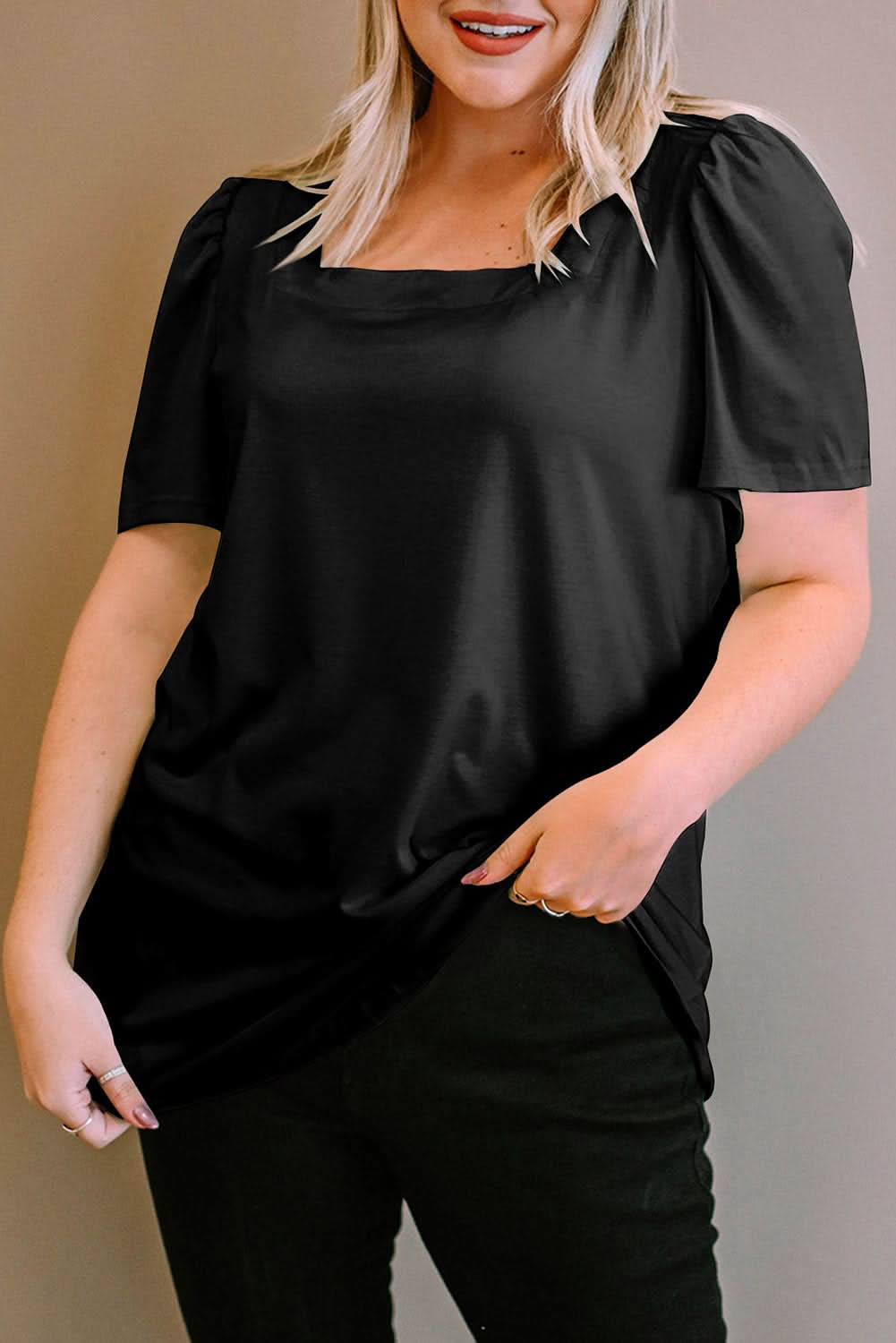 Stylish Black Plus Size Ruching Top for Women - Elegant & Flattering Fit for Casual Outings & Special Occasions