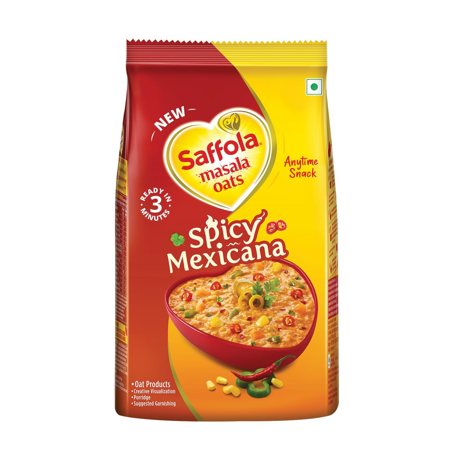 Saffola Spicy Mexican Masala Oats - High Fiber Rolled Oats for Healthy Breakfast & Snacks | 400g Pack | Perfect for Quick Meals, Weight Loss & On-the-Go Nutrition