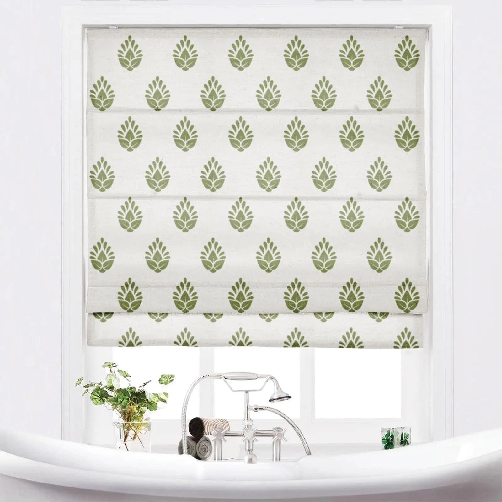 Stefana Silver Printed Cordless Roman Shade - Blackout Window Treatment for Bedroom & Living Room - Plus Size Custom Window Coverings
