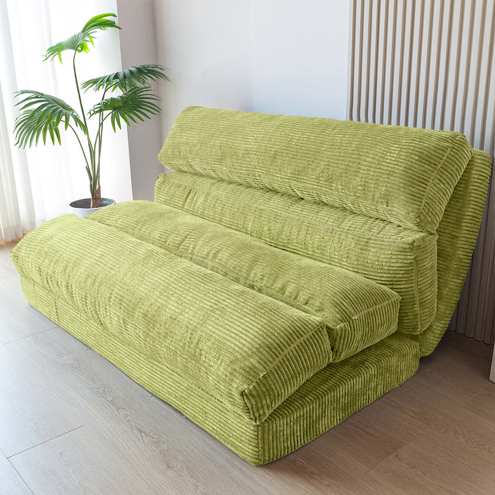 MAXYOYO Folding Sofa Bed - Convertible Extra Wide Corduroy Floor Mattress for Guest Room, Living Room & Small Spaces (Green) | Comfortable Sleeper Sofa for Apartments & Home Office