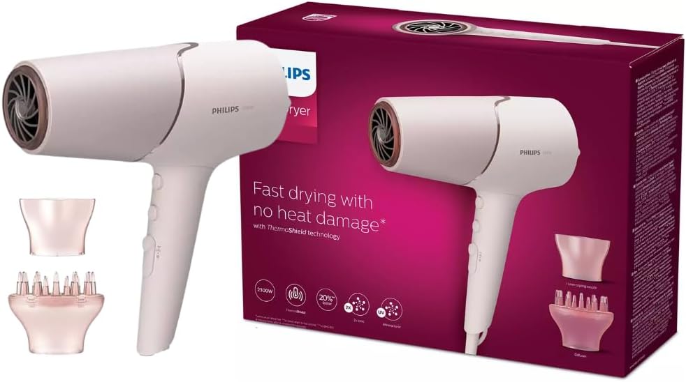 Philips 5000 Series Hair Dryer (BHD530/00) Pearl Peach - Professional Ionic Blow Dryer for Fast Drying & Frizz Control - Perfect for Home Use, Salon & Travel